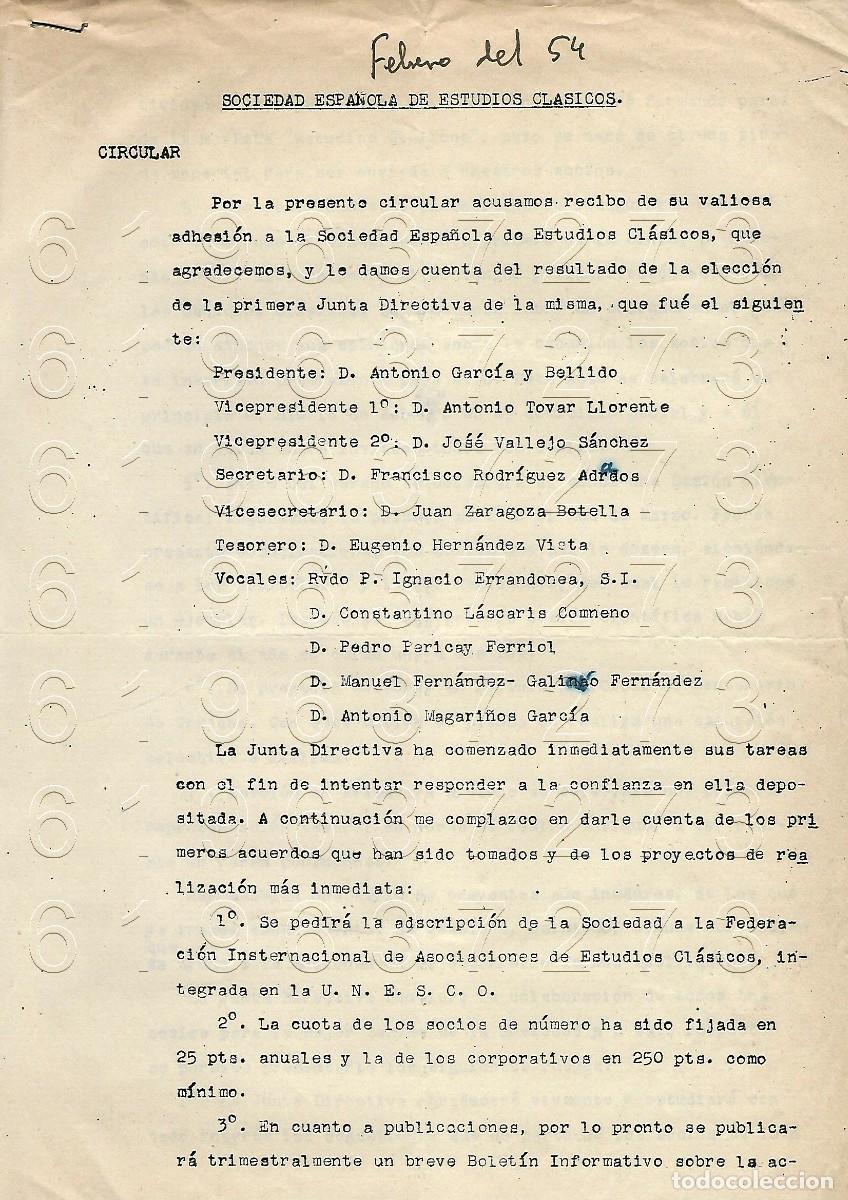 Otros Art&iacute;culos de Coleccionismo en Papel: 1954 SOCIEDAD ESPA&Ntilde;OLA DE ESTUDIOS CLASICOS CIRCULAR 3 HOJAS ARCHIVO VICENTE GARCIA DE DIEGO M11