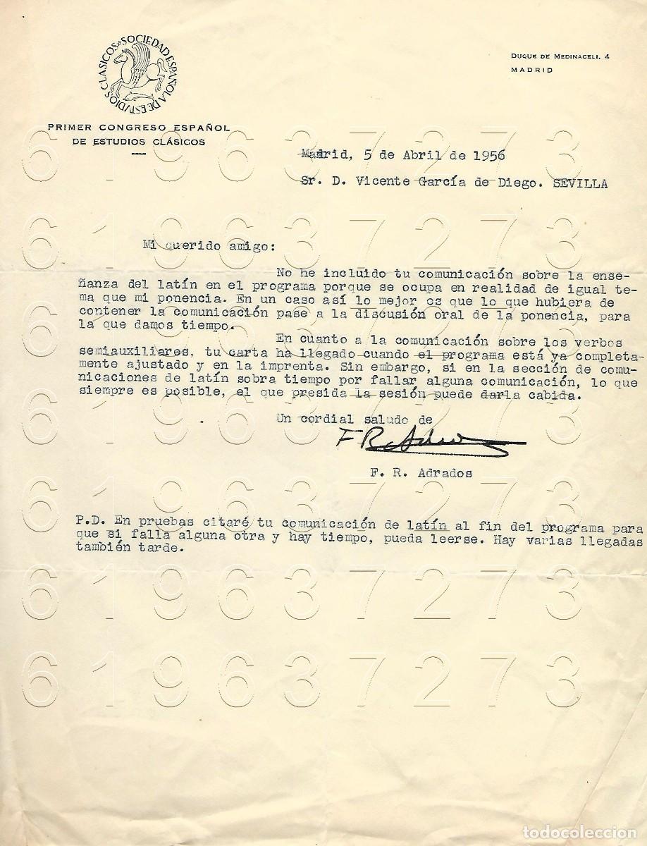 Otros Art&iacute;culos de Coleccionismo en Papel: FRANCISCO RODRIGUEZ ADRADOS CARTA SOCIEDAD ESPA&Ntilde;OLA DE ESTUDIOS CLASICOS M14