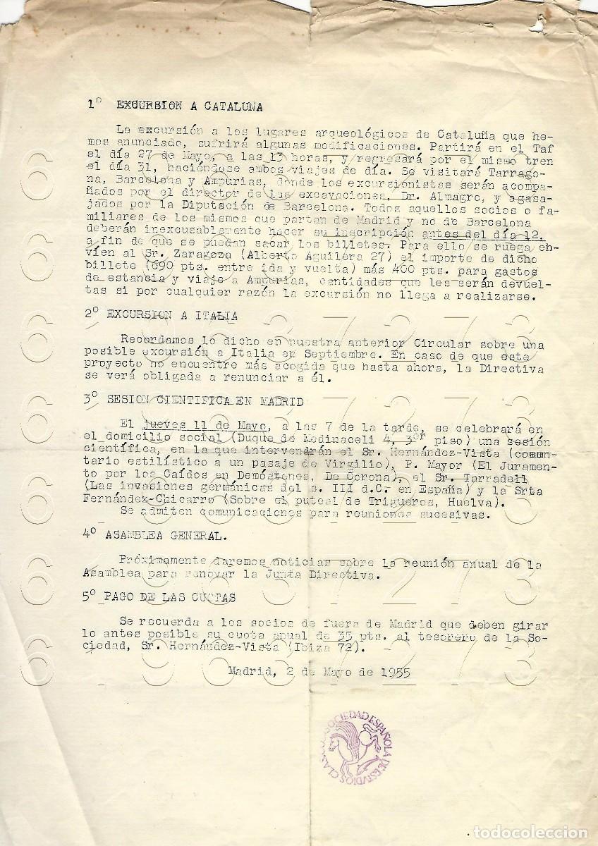 Otros Art&iacute;culos de Coleccionismo en Papel: 1955 SOCIEDAD ESPA&Ntilde;OLA DE ESTIDIOS CLASICOS EXCURSION A CATALU&Ntilde;A M14