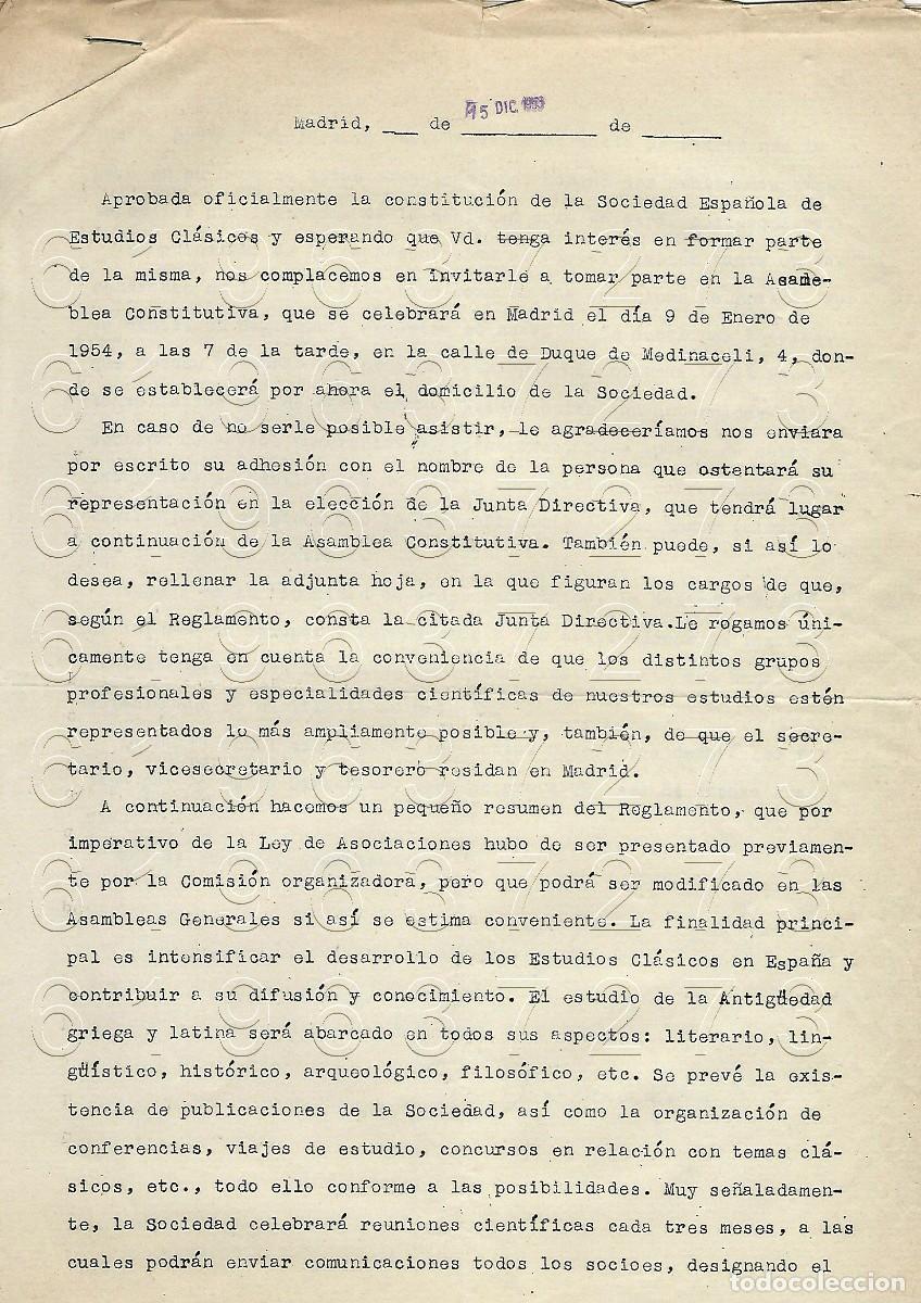 Otros Art&iacute;culos de Coleccionismo en Papel: 1955 SOCIEDAD ESPA&Ntilde;OLA DE ESTIDIOS CLASICOS CONSTITUCION FIRMADA 3 HOJAS M14