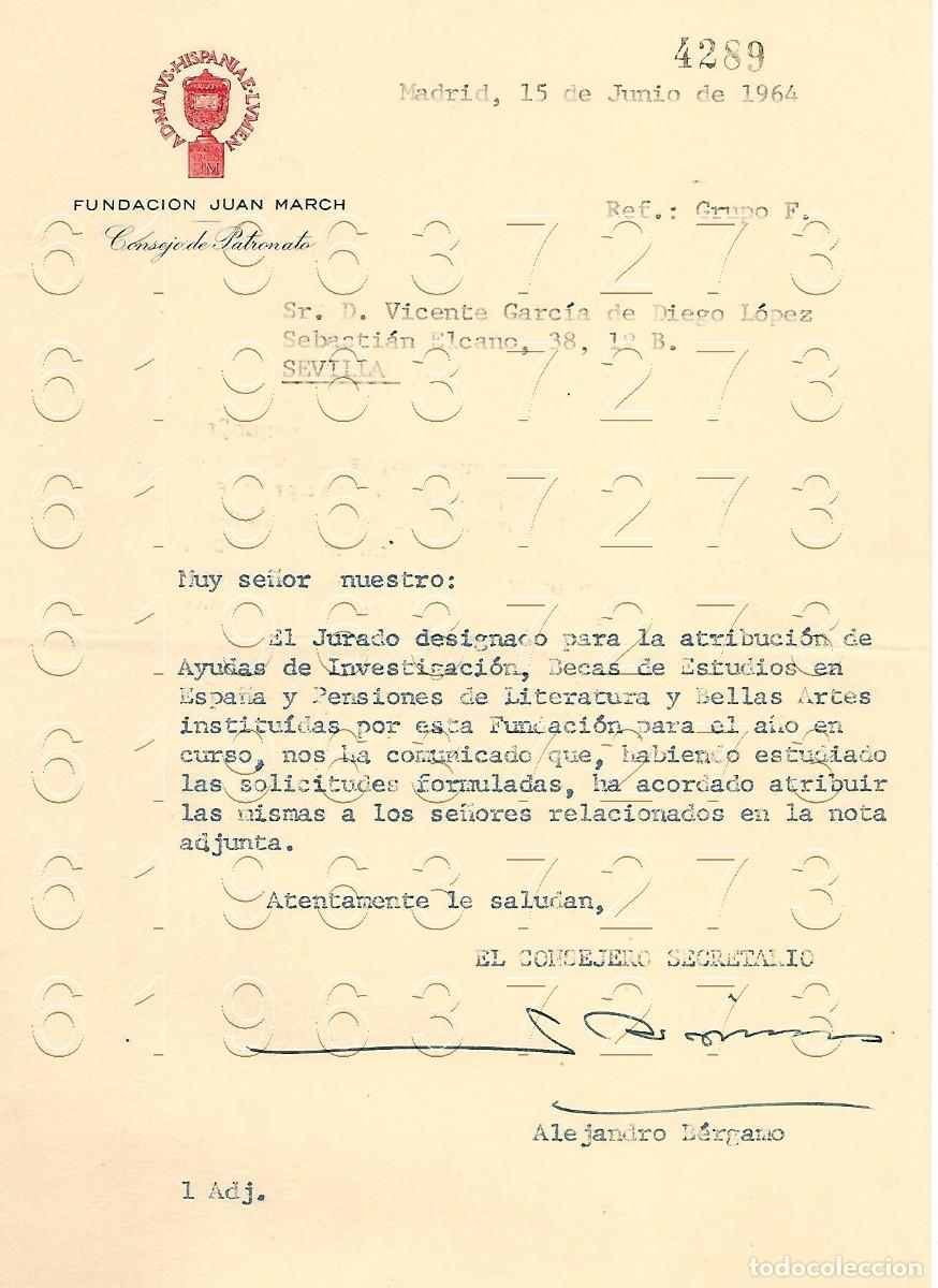 Otros Art&iacute;culos de Coleccionismo en Papel: FUNDACION JUAN MARCH ALEJANDRO BERGAMO 1964 CARTA A VICENTE GARCIA DE DIEGO M15