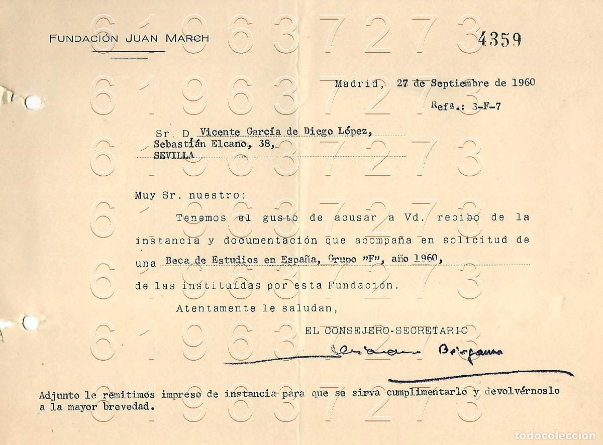 Otros Art&iacute;culos de Coleccionismo en Papel: FUNDACION JUAN MARCH ALEJANDRO BERGAMO 1960 CARTA A VICENTE GARCIA DE DIEGO M15