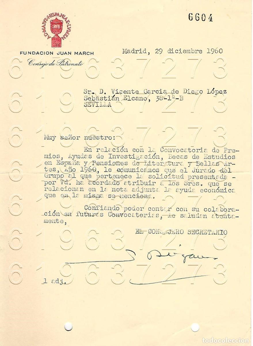 Otros Art&iacute;culos de Coleccionismo en Papel: FUNDACION JUAN MARCH ALEJANDRO BERGAMO 1960 CARTA A VICENTE GARCIA DE DIEGO M15