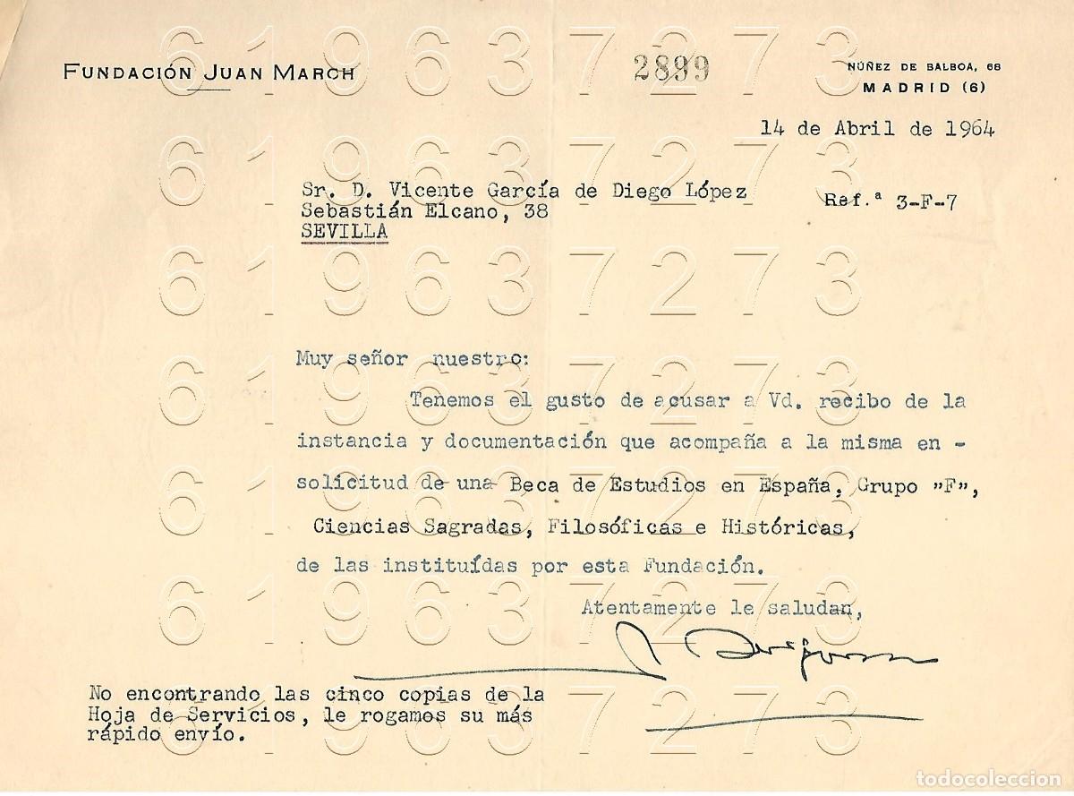 Otros Art&iacute;culos de Coleccionismo en Papel: FUNDACION JUAN MARCH ALEJANDRO BERGAMO 1964 CARTA A VICENTE GARCIA DE DIEGO M15