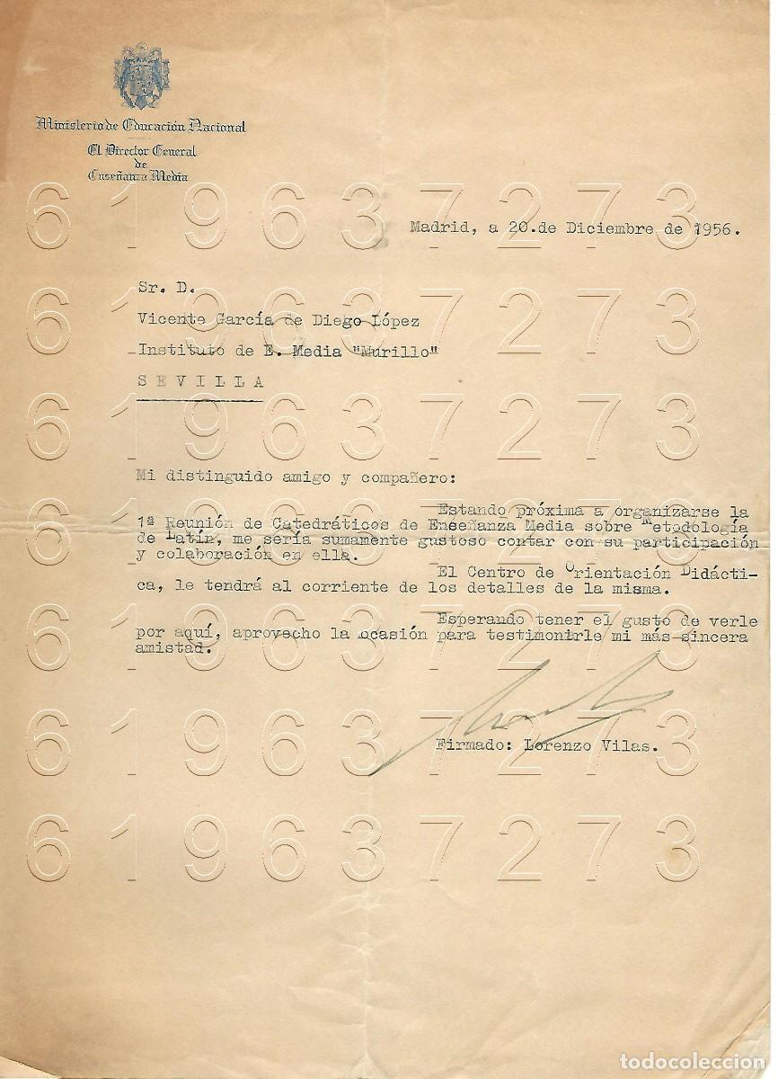 Otros Art&iacute;culos de Coleccionismo en Papel: SEVILLA INSTITUTO MURILLO LORENZO VILAS 1956 CARTA A VICENTE GARCIA DE DIEGO M15