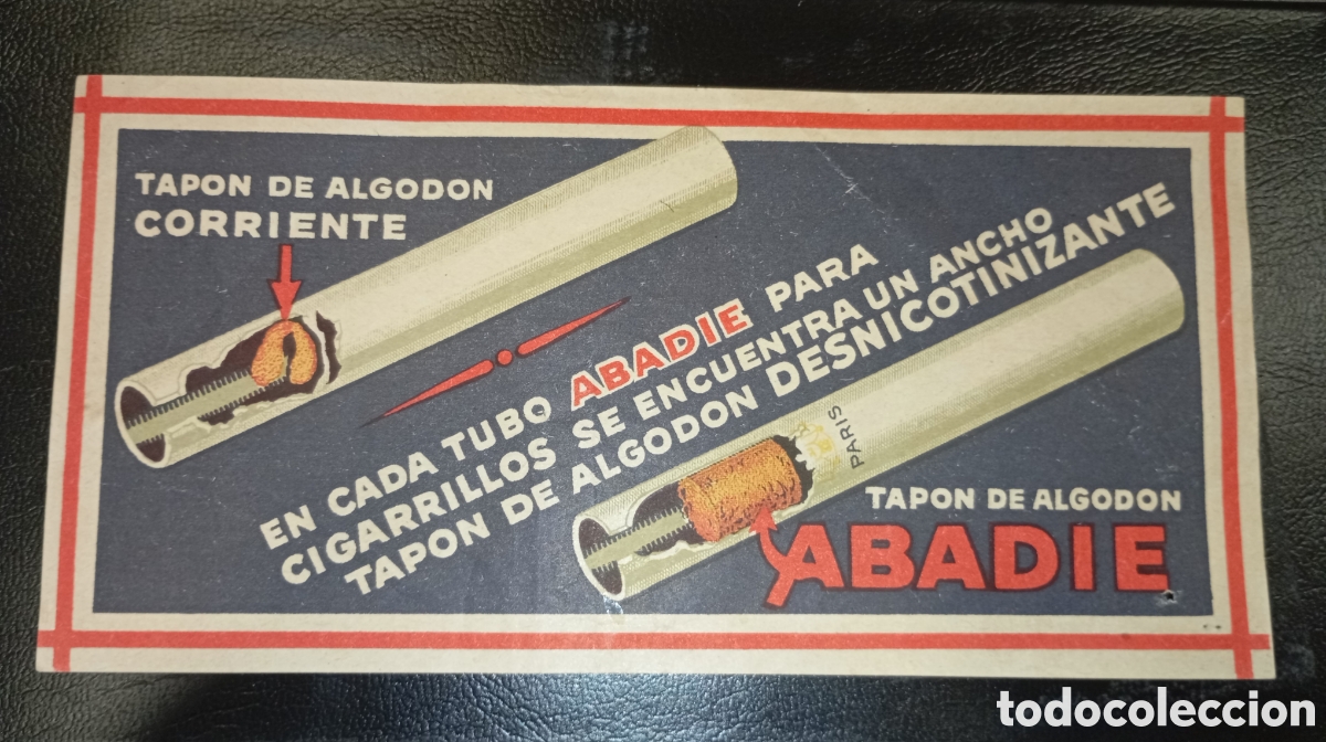 Otros Art&iacute;culos de Coleccionismo en Papel: ABADIE - TAP&Oacute;N DE ALGOD&Oacute;N PARA CIGARROS