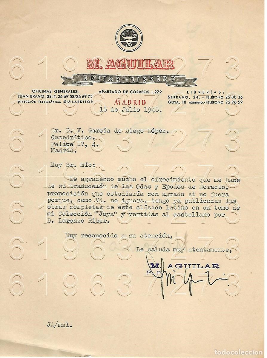 Otros Art&iacute;culos de Coleccionismo en Papel: EDITORIAL AGUILAR CARTA A VICENTE GARCIA DE DIEGO 1948 M13