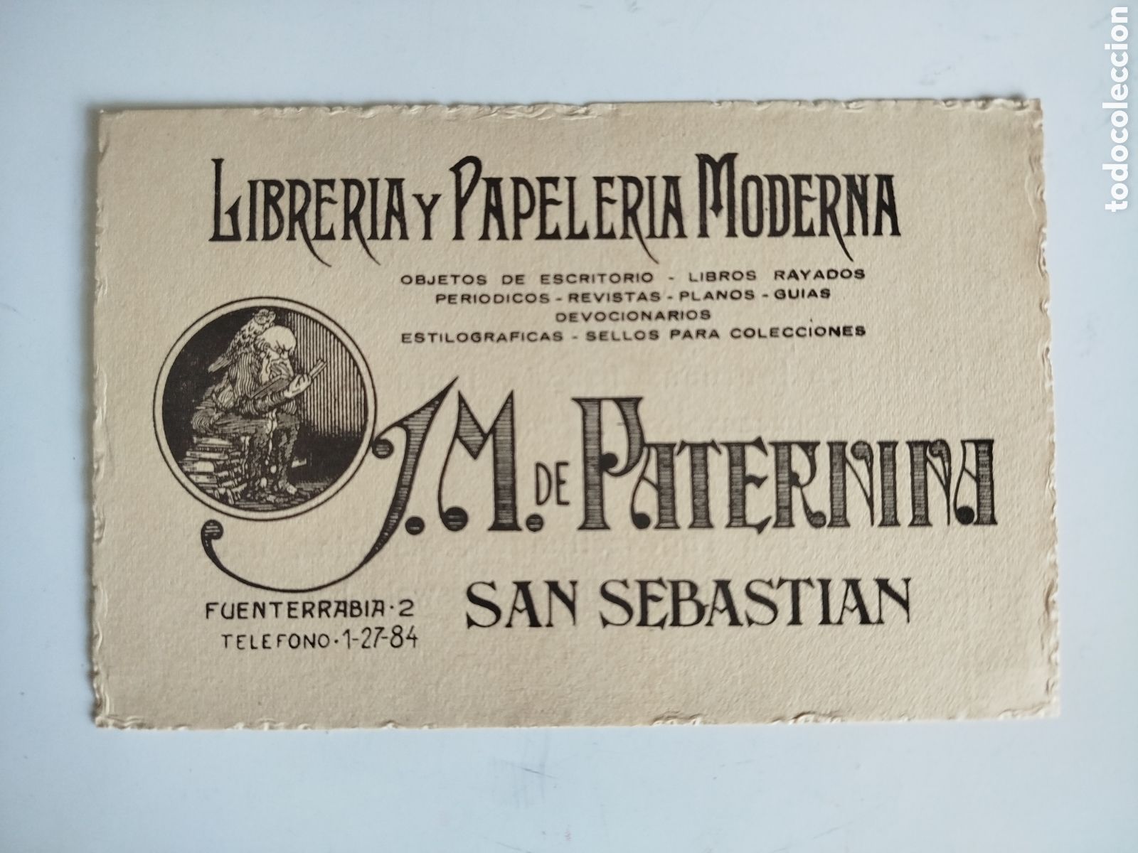 Otros Art&iacute;culos de Coleccionismo en Papel: TARJETA PUBLICITARIA DE LA LIBRER&Iacute;A Y PAPELER&Iacute;A MODERNA DE SAN SEBASTI&Aacute;N