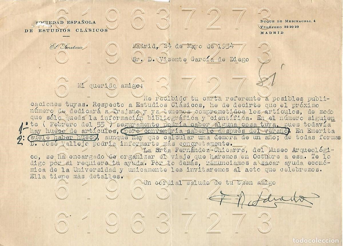 Otros Art&iacute;culos de Coleccionismo en Papel: ESTUDIOS CLASICOS FRANCISCO RODRIGUEZ ADRADOS SOCIEDAD ESPA&Ntilde;OLA CARTA VICENTE GARCIA DE DIEGO M13