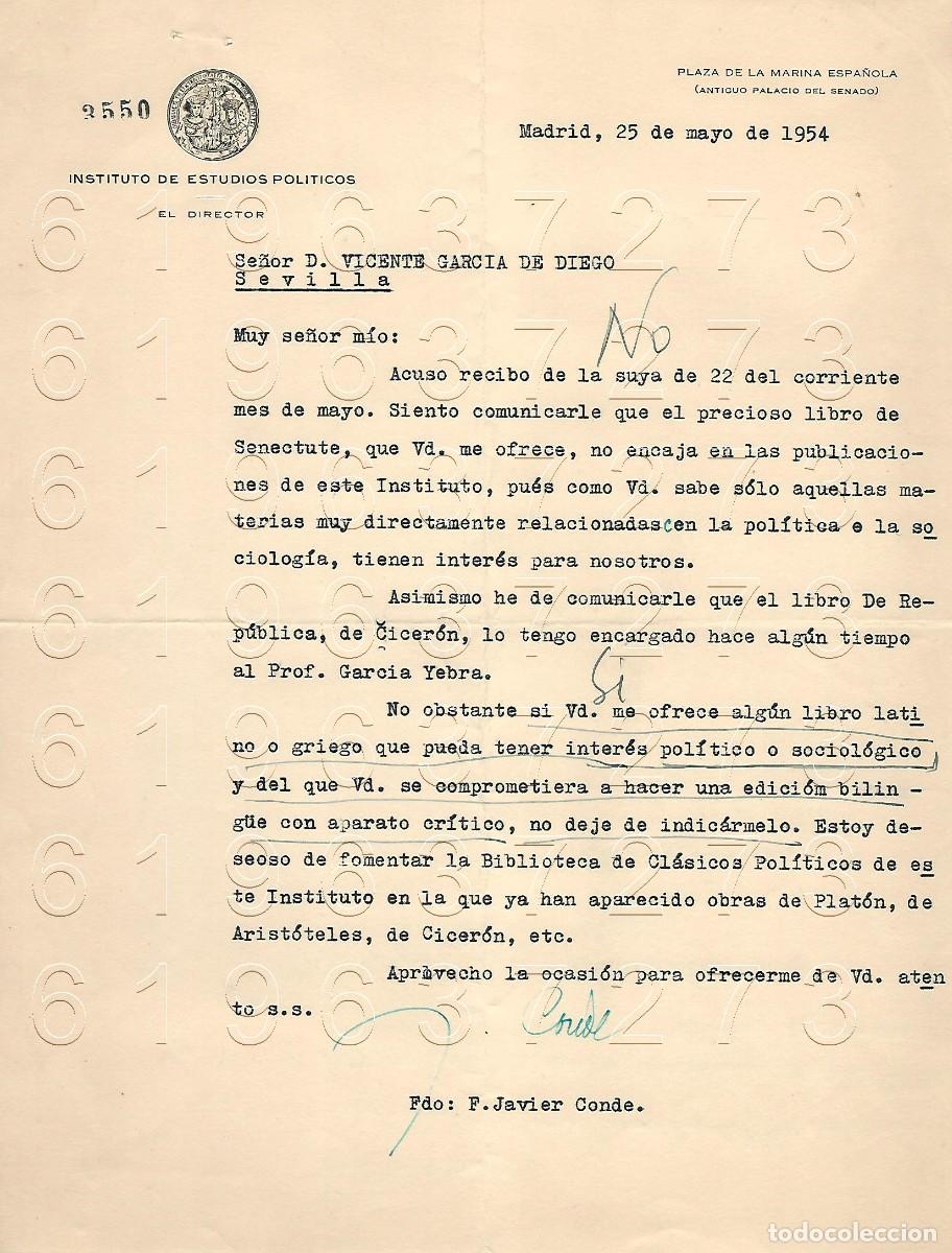 Otros Art&iacute;culos de Coleccionismo en Papel: FRANCISCO JAVIER CONDE INSTITUTO DE ESTUDIOS POLITICOS CARTA A VICENTE GARCIA DE DIEGO M13
