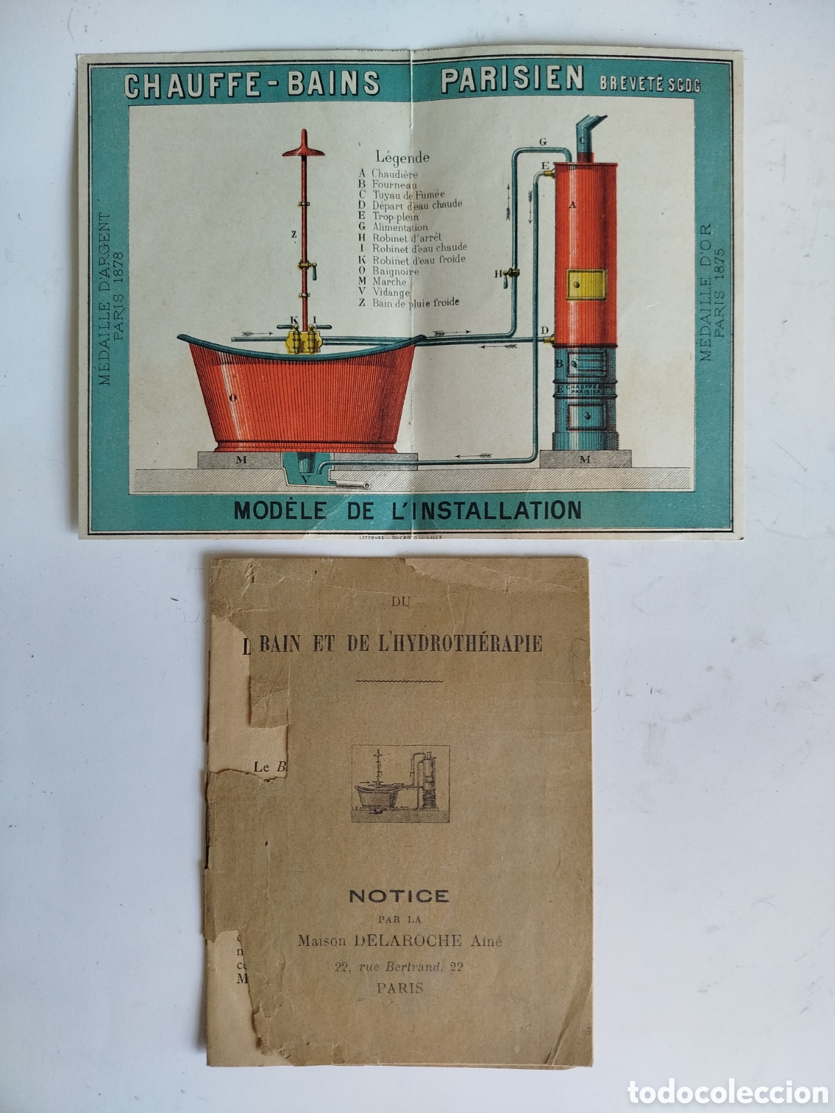 Otros Art&iacute;culos de Coleccionismo en Papel: CHAUFFE BAINS PARISIEN. PUBLICIDAD CON MODELO DE INSTALACI&Oacute;N DE SISTEMA DE CALENTAR AGUA. 1894.