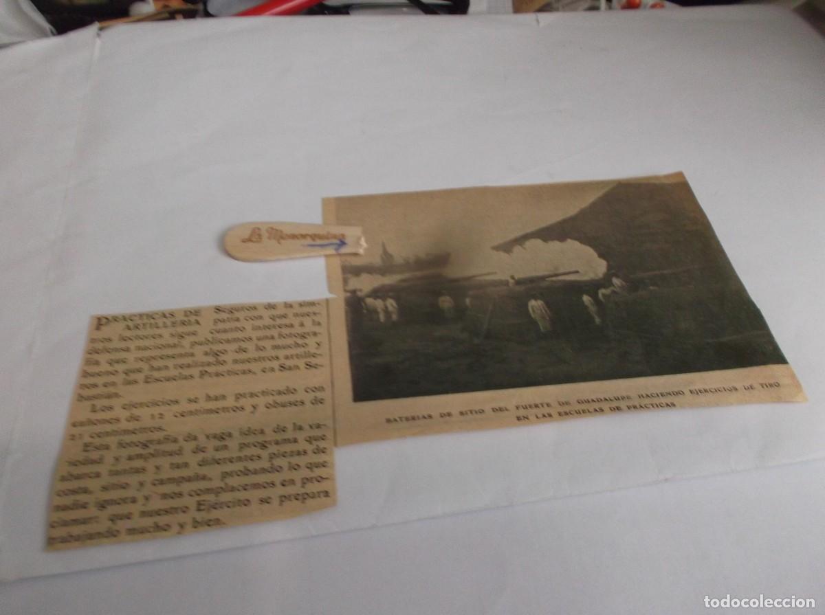 Otros Art&iacute;culos de Coleccionismo en Papel: RECORTE A&Ntilde;O 1905(SAN SEBASTI&Aacute;N)PR&Aacute;CTICAS D ARTILLERIA BATERIAS DE SITIO DEL FUERTE D GUADALUPE
