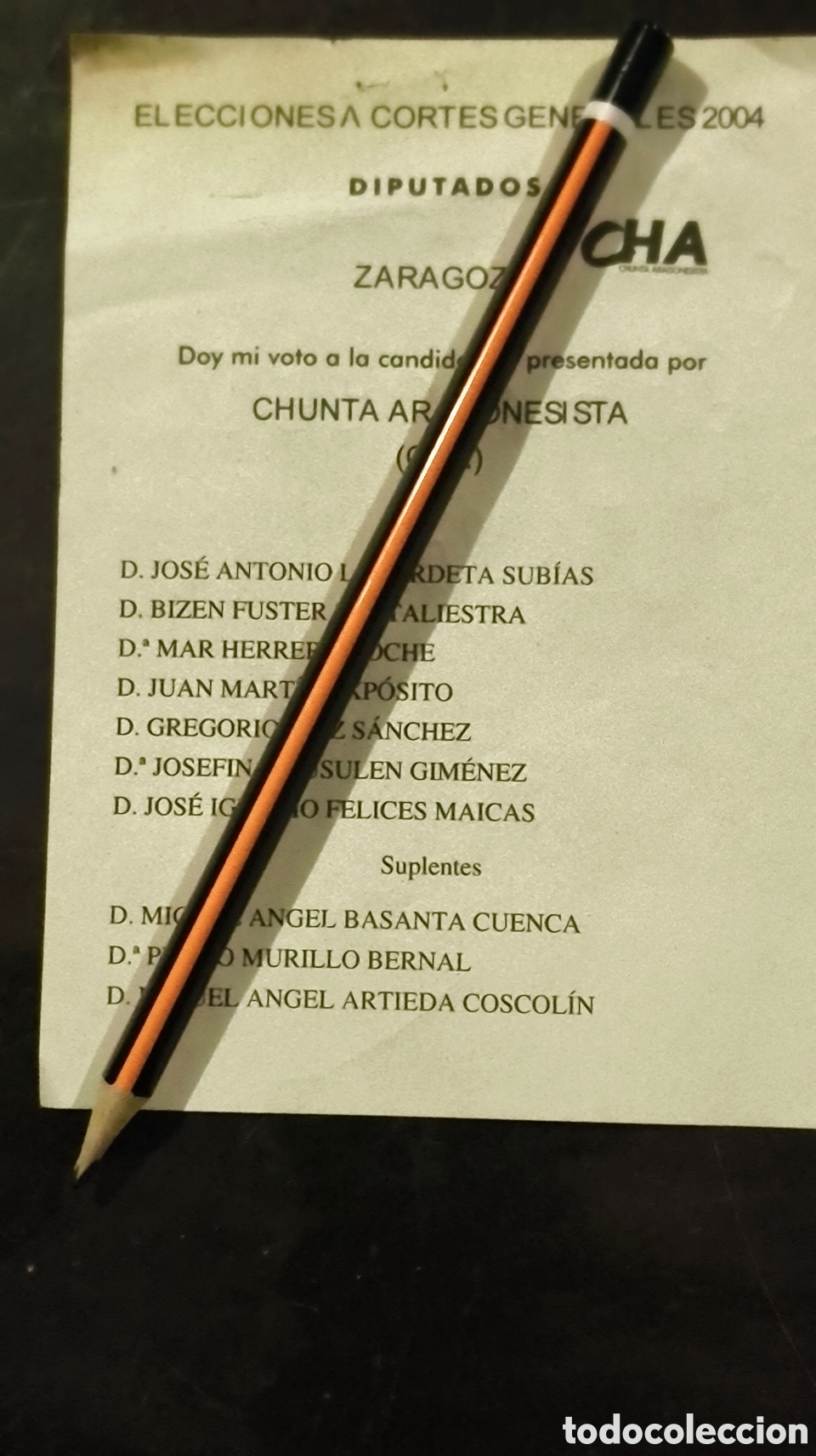 Otros Art&iacute;culos de Coleccionismo en Papel: Papeleta elecciones Arag&oacute;n voto labordeta chunta aragonesista Zaragoza Belchite