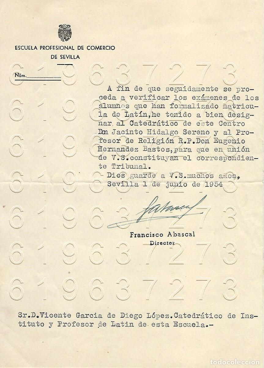 Otros Art&iacute;culos de Coleccionismo en Papel: SEVILLA FRANCISCO ABASCAL FERNANDEZ CARTA A VICENTE GARCIA DE DIEGO 1954 M12