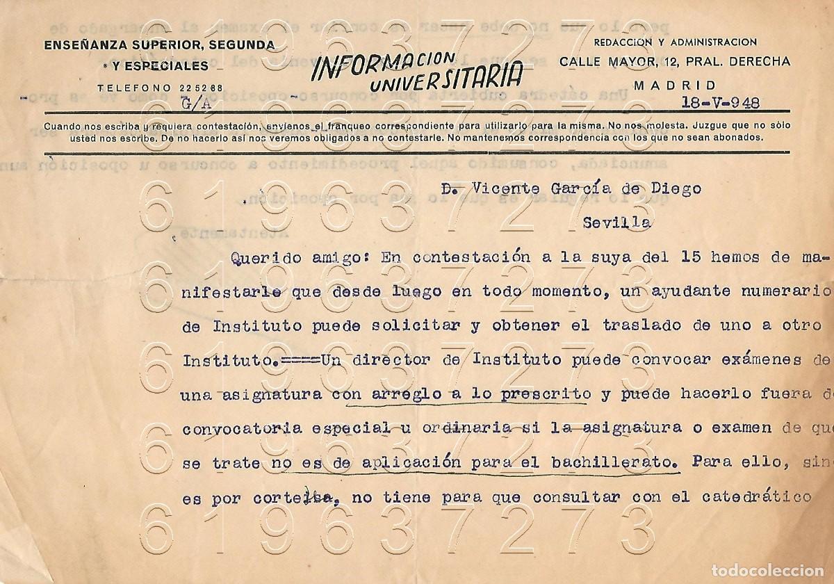 Otros Art&iacute;culos de Coleccionismo en Papel: SEVILLA CARTA A VICENTE GARCIA DE DIEGO 1954 M12