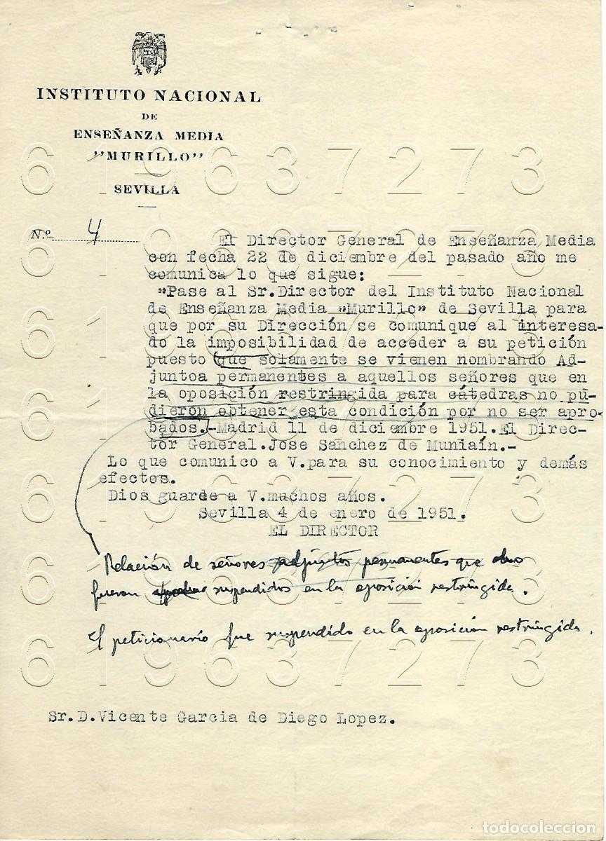 Otros Art&iacute;culos de Coleccionismo en Papel: SEVILLA INSTITUTO MURILLO CARTA A VICENTE GARCIA DE DIEGO 1951 M12