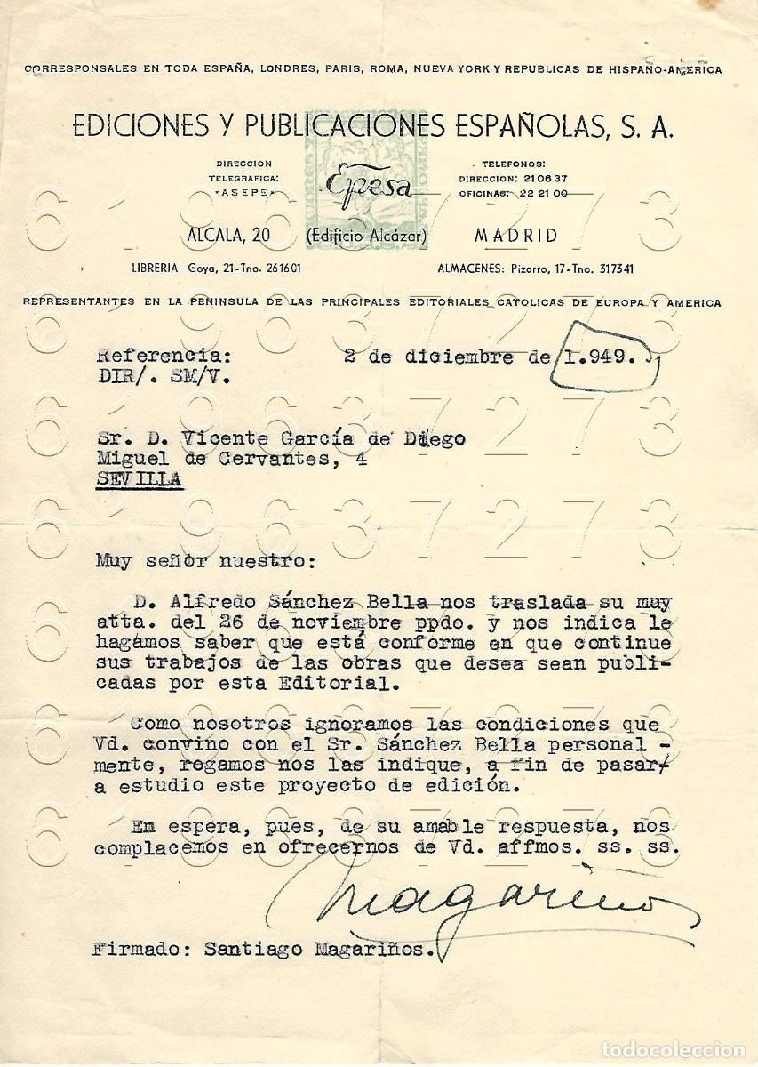 Otros Art&iacute;culos de Coleccionismo en Papel: SANTIAGO MAGARI&Ntilde;OS EDITORIAL EPESA CARTA A VICENTE GARCIA DE DIEGO 1949 M12