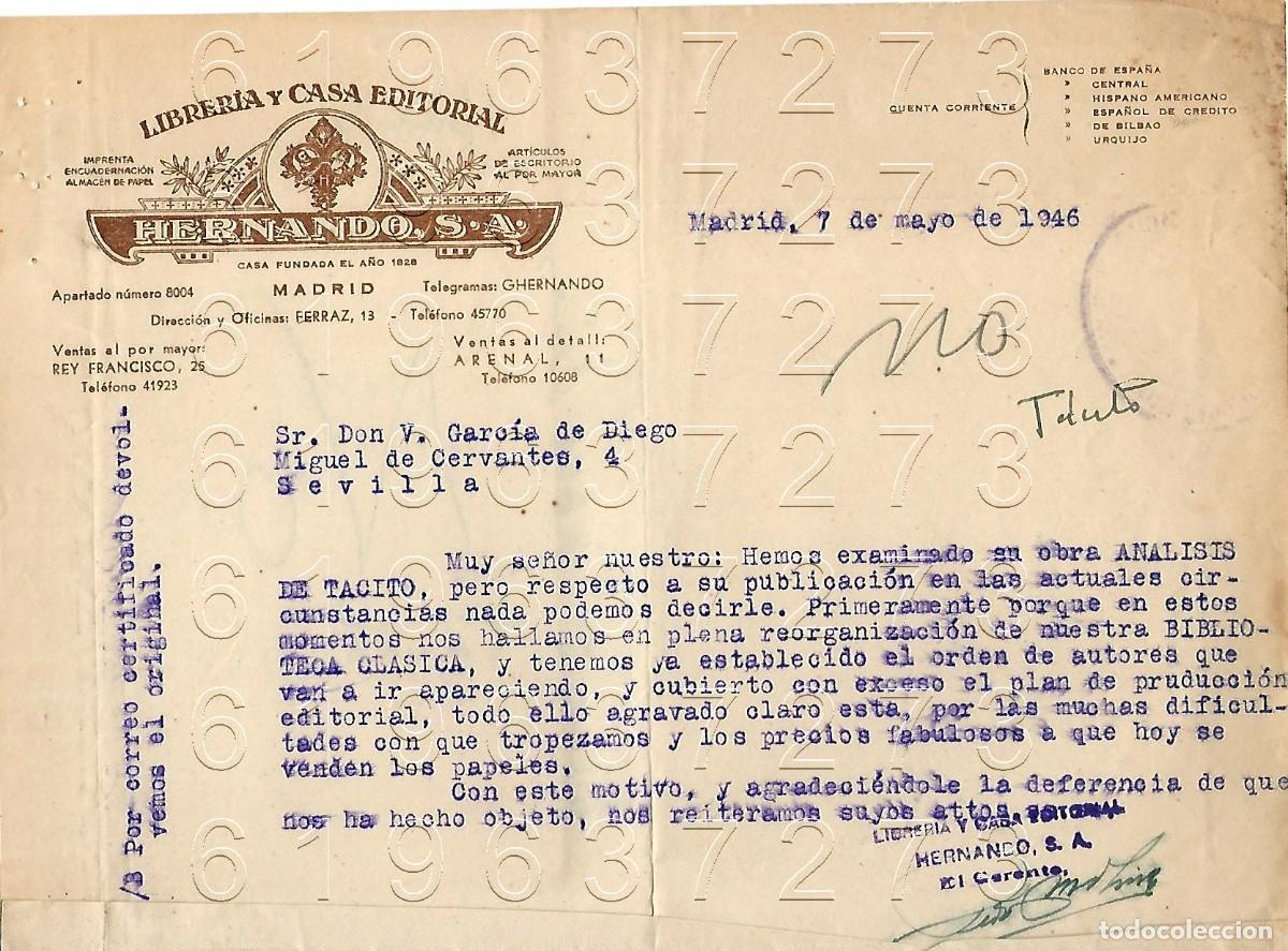 Otros Art&iacute;culos de Coleccionismo en Papel: EDITORIAL HERNANDO CARTA A VICENTE GARCIA DE DIEGO 1946 M12