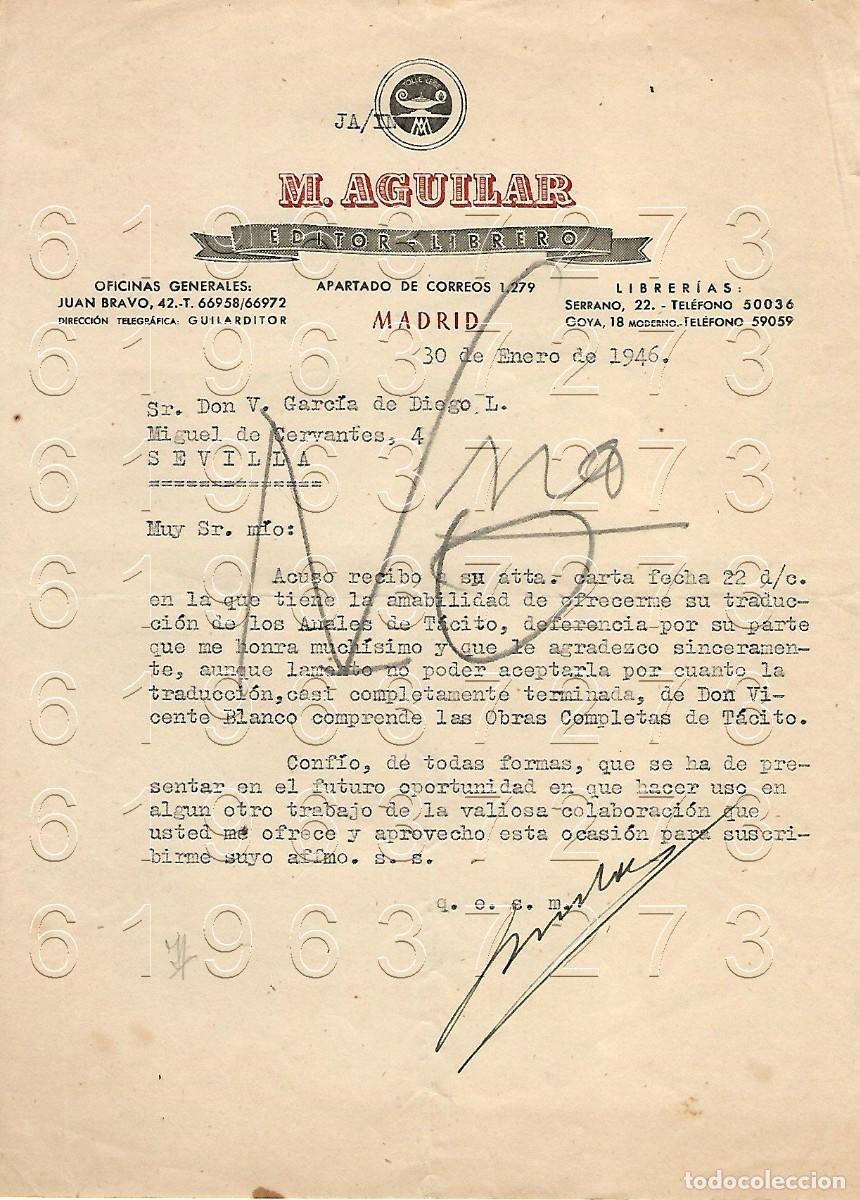 Otros Art&iacute;culos de Coleccionismo en Papel: EDITORIAL AGUILAR CARTA A VICENTE GARCIA DE DIEGO 1946 M12
