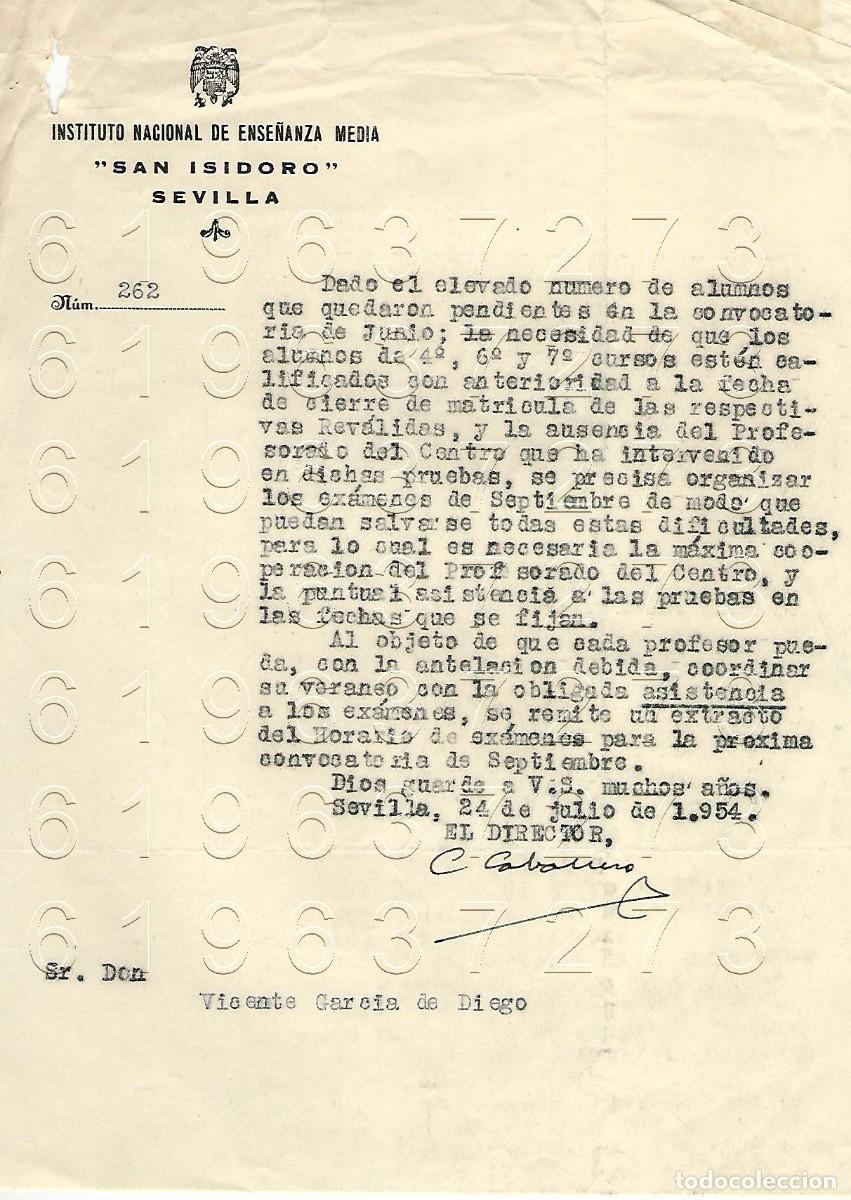 Otros Art&iacute;culos de Coleccionismo en Papel: SEVILLA INSTITUTO SAN ISIDORO CARTA A VICENTE GARCIA DE DIEGO 1954 M5