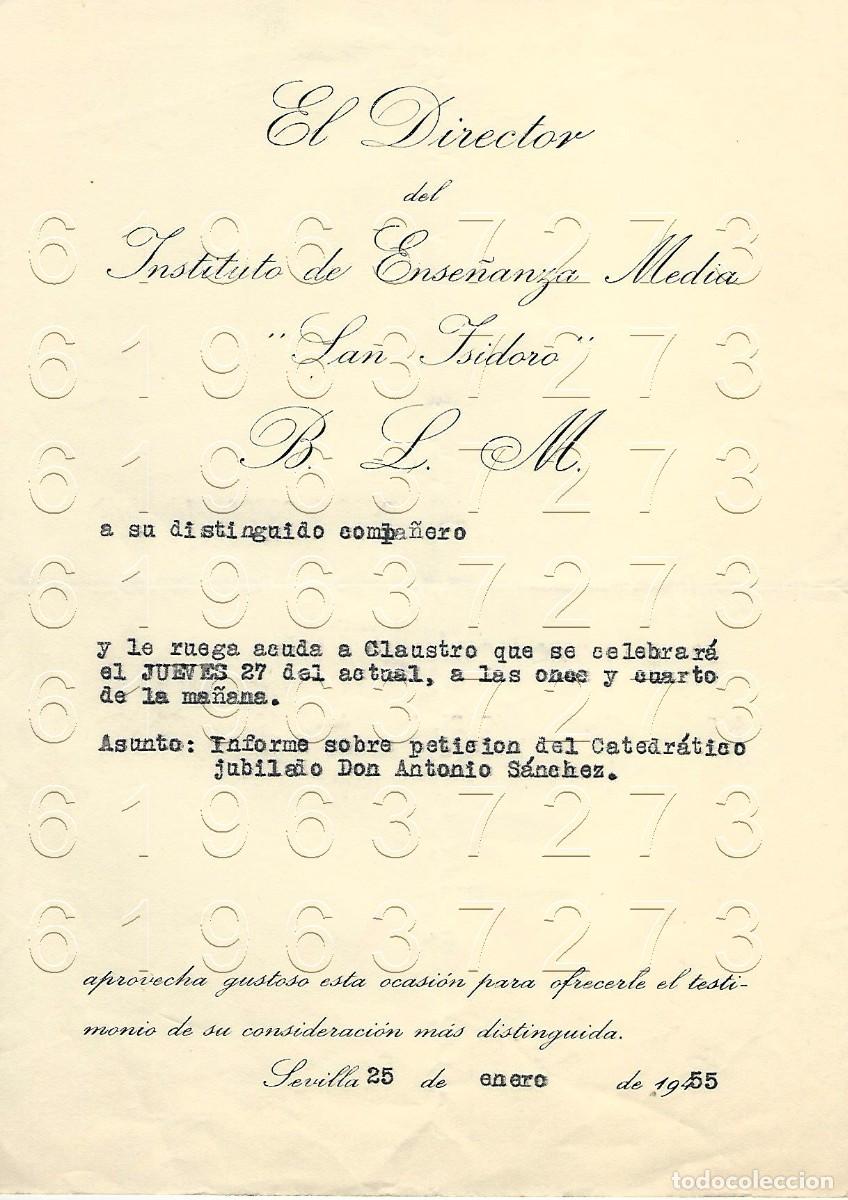 Otros Art&iacute;culos de Coleccionismo en Papel: SEVILLA INSTITUTO SAN ISIDORO CARTA A VICENTE GARCIA DE DIEGO 1955 M5