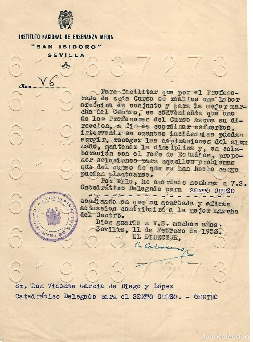 Otros Art&iacute;culos de Coleccionismo en Papel: SEVILLA INSTITUTO SAN ISIDORO CARTA A VICENTE GARCIA DE DIEGO 1953 M5
