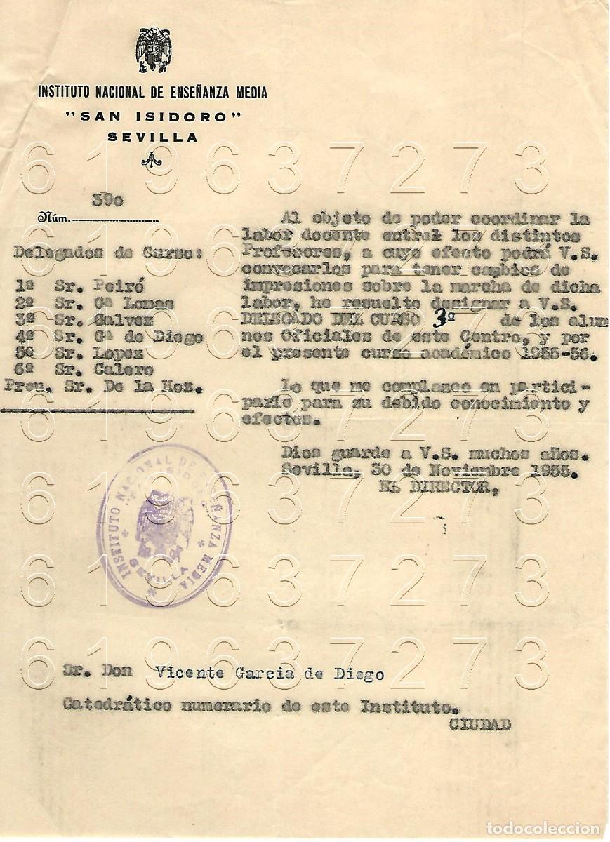 Otros Art&iacute;culos de Coleccionismo en Papel: SEVILLA INSTITUTO SAN ISIDORO CARTA A VICENTE GARCIA DE DIEGO 1955 M5
