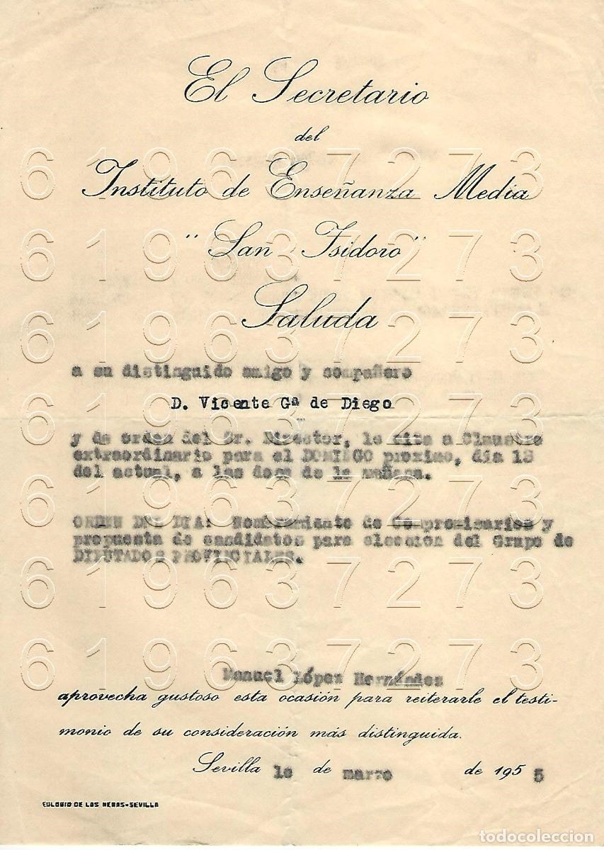 Otros Art&iacute;culos de Coleccionismo en Papel: SEVILLA INSTITUTO SAN ISIDORO CARTA A VICENTE GARCIA DE DIEGO 1955 M5