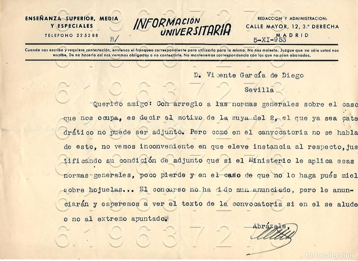 Otros Art&iacute;culos de Coleccionismo en Papel: SEVILLA INCOMPATIBILIDADES CARTA A VICENTE GARCIA DE DIEGO 1953 M5