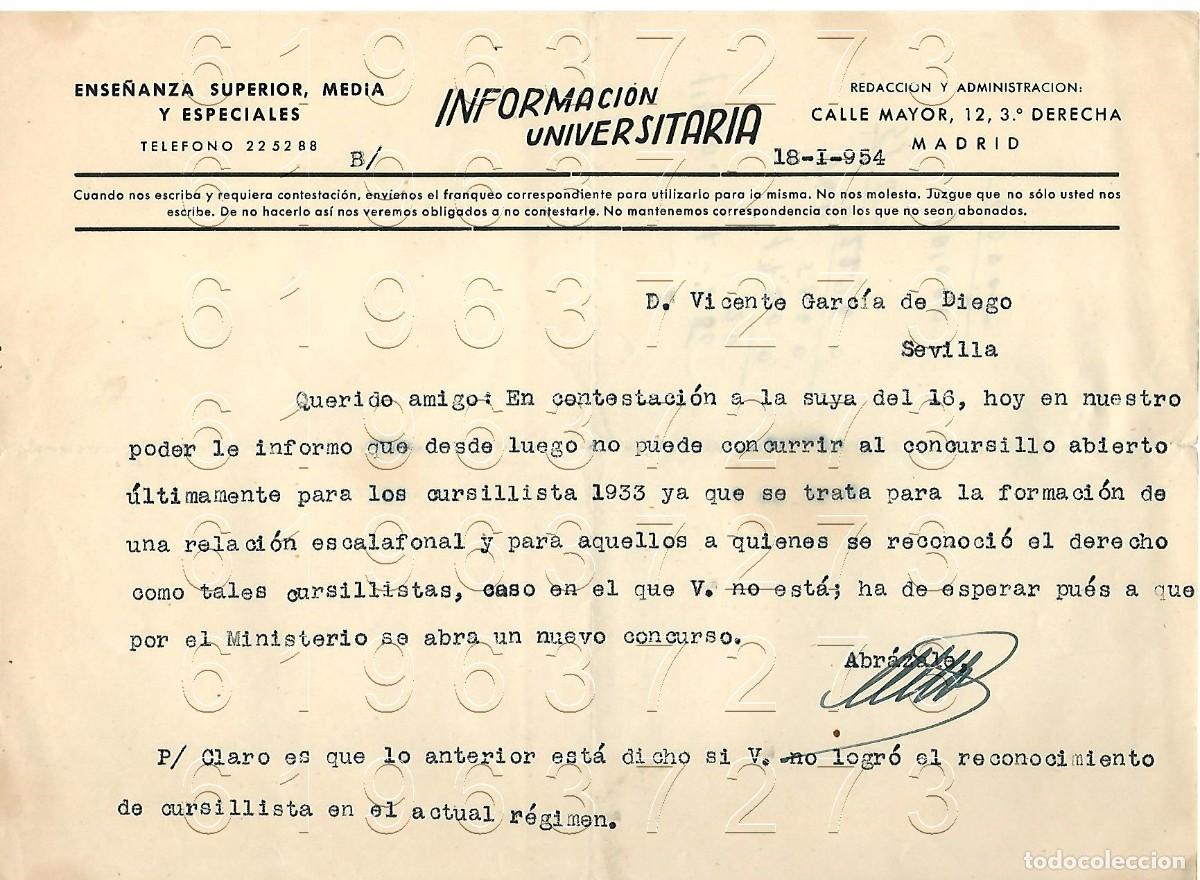 Otros Art&iacute;culos de Coleccionismo en Papel: SEVILLA CARTA A VICENTE GARCIA DE DIEGO 1954 M5