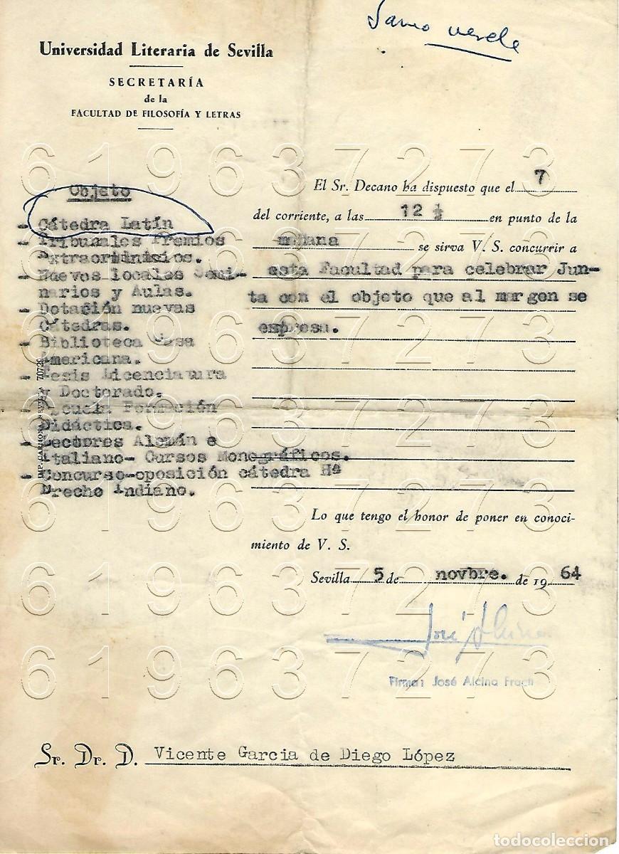 Otros Art&iacute;culos de Coleccionismo en Papel: SEVILLA UNIVERSIDAD CARTA A VICENTE GARCIA DE DIEGO 1964 M5