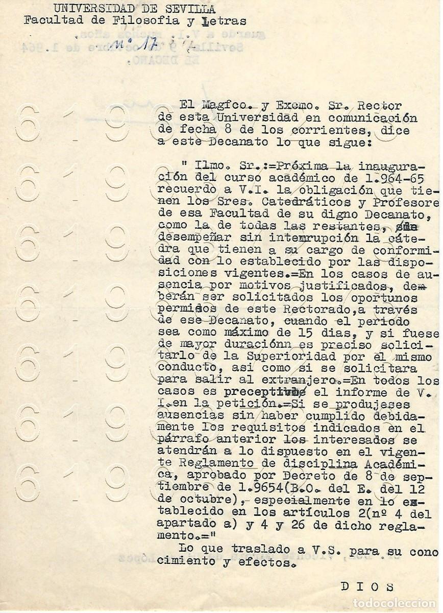 Otros Art&iacute;culos de Coleccionismo en Papel: SEVILLA UNIVERSIDAD CARTA A VICENTE GARCIA DE DIEGO 1964 M5
