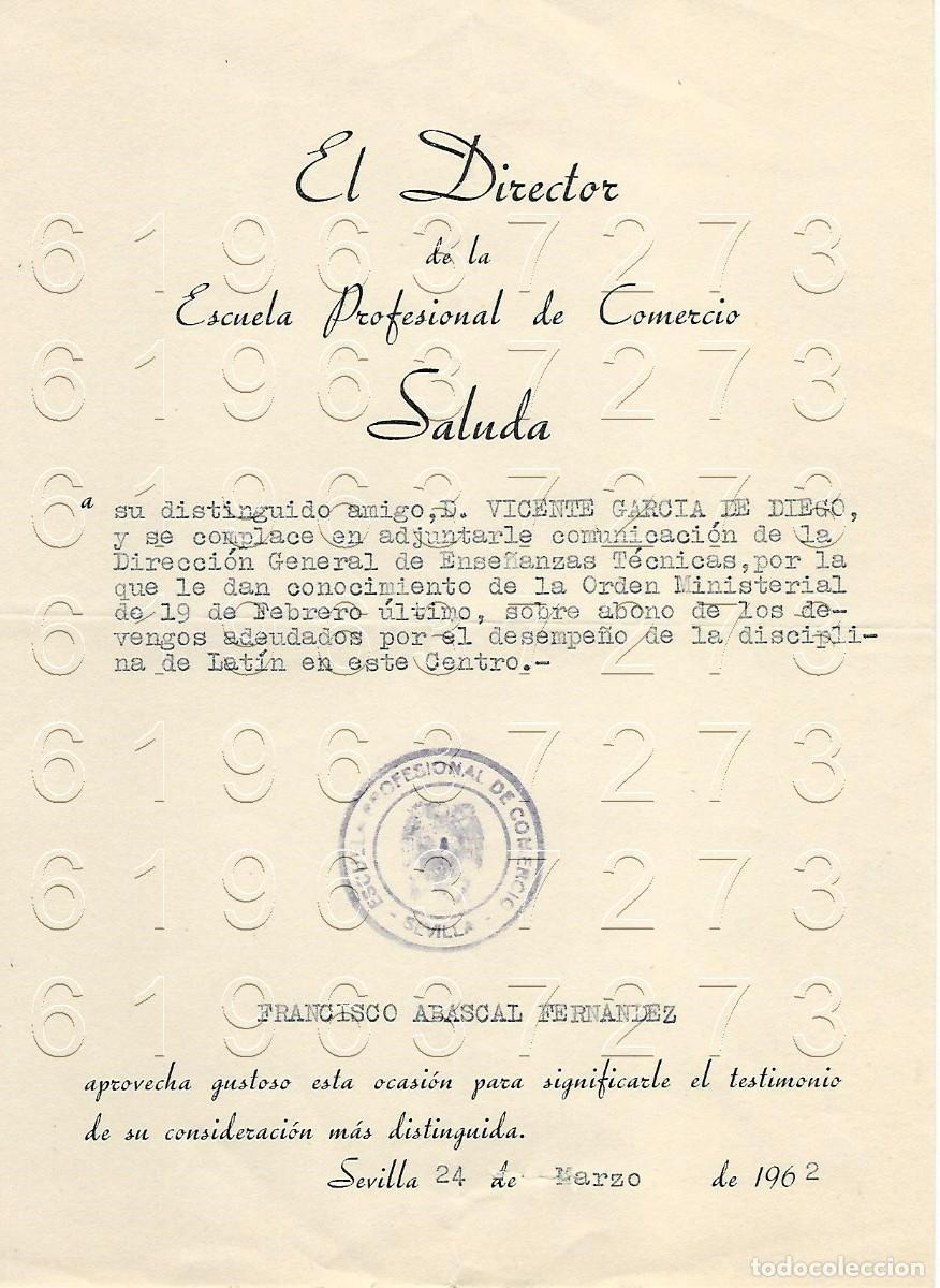 Otros Art&iacute;culos de Coleccionismo en Papel: SEVILLA FRANCISCO ABASCAL FERNANDEZ CARTA A VICENTE GARCIA DE DIEGO 1962 M8