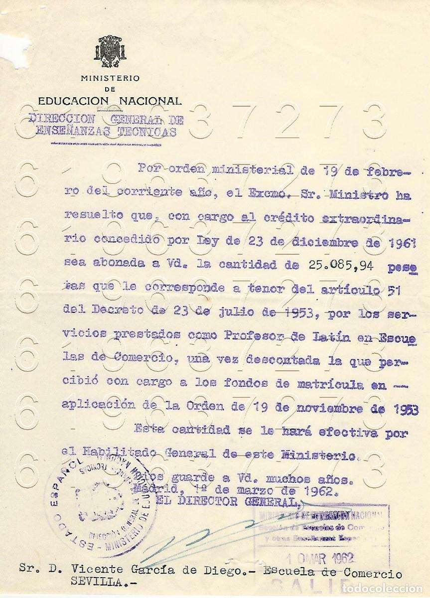 Otros Art&iacute;culos de Coleccionismo en Papel: MINISTERIO DE EDUCACION CARTA A VICENTE GARCIA DE DIEGO 1962 M8