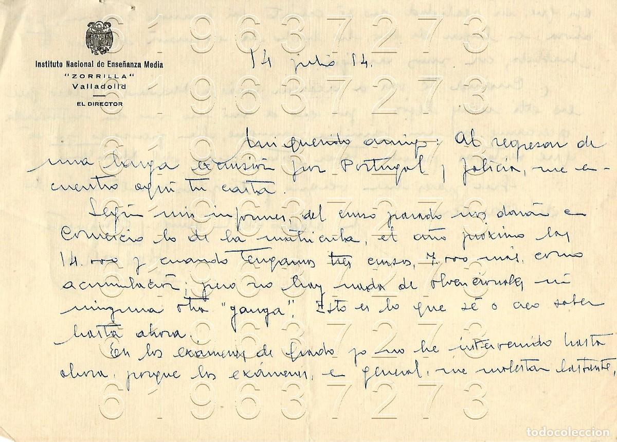 Otros Art&iacute;culos de Coleccionismo en Papel: VALLADOLID INSTITUTO ZORRILLA CARTA A VICENTE GARCIA DE DIEGO 1954 M8