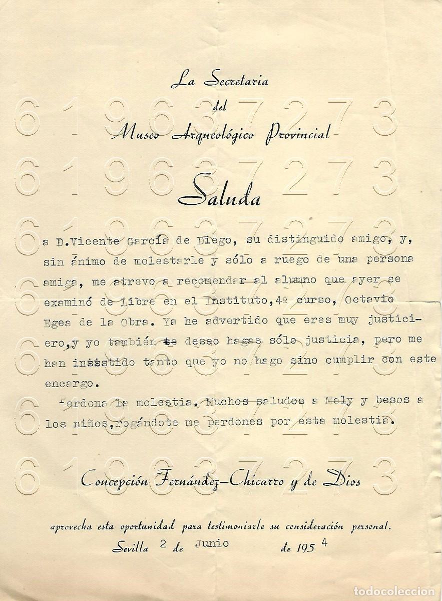 Otros Art&iacute;culos de Coleccionismo en Papel: CONCEPCIPON FERNANDEZ CHICARRO Y DE DIOS CARTA A VICENTE GARCIA DE DIEGO 1954 M6