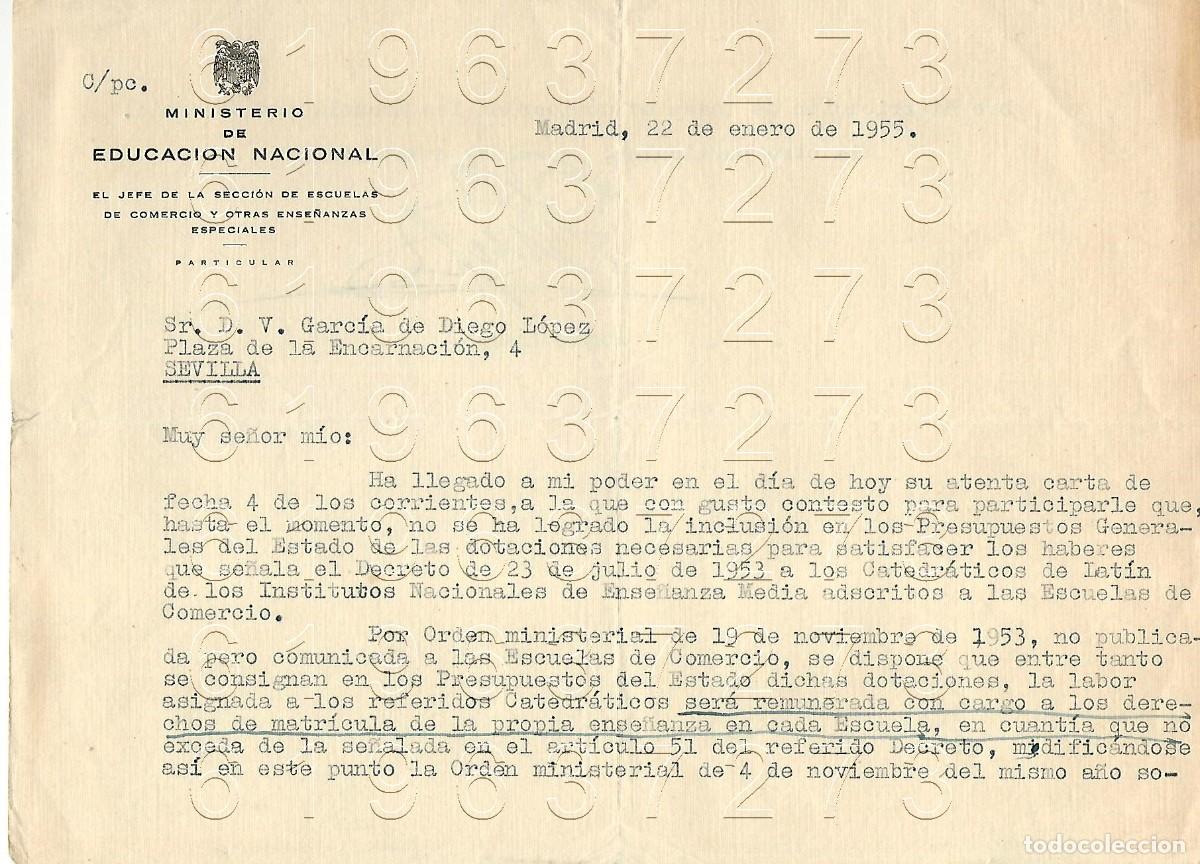 Otros Art&iacute;culos de Coleccionismo en Papel: ROMAN CRESPO MINSTERIO DE EDUCACION CARTA A VICENTE GARCIA DE DIEGO 1955 M6