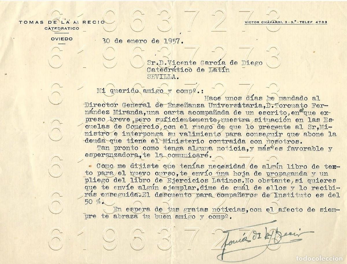 Otros Art&iacute;culos de Coleccionismo en Papel: TOMAS DE LA ASCENSION RECIO OVIEDO CARTA A VICENTE GARCIA DE DIEGO 1957 M6