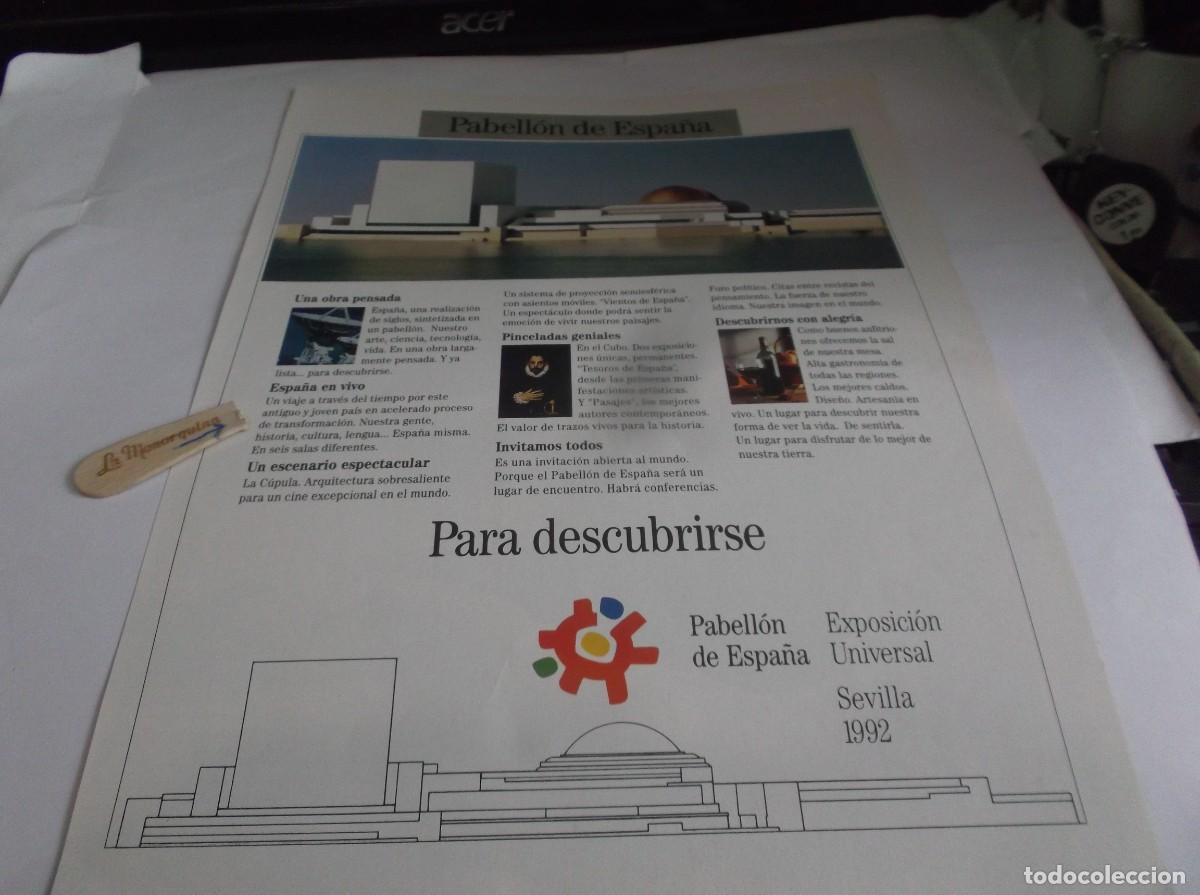 Otros Art&iacute;culos de Coleccionismo en Papel: RECORTE A&Ntilde;O 1992(SEVILLA) PARA DESCUBRIRSE- PABELL&Oacute;N DE ESPA&Ntilde;A -EXPOSICI&Oacute;N UNIVERSAL - EXPO-92