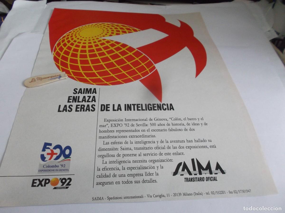 Otros Art&iacute;culos de Coleccionismo en Papel: RECORTE A&Ntilde;O 1992(SEVILLA) SAIMA ENLAZA LAS ERAS DE LA INTELIGENCIA - EXPO-92