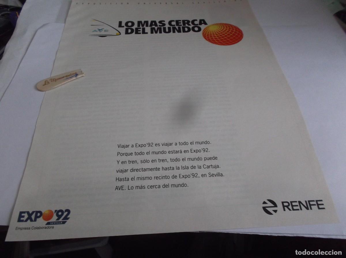Otros Art&iacute;culos de Coleccionismo en Papel: RECORTE A&Ntilde;O 1992(SEVILLA)RENFE TR&Eacute;N AVE - LO M&Aacute;S CERCA DEL MUNDO - EXPO-92 - SEVILLA