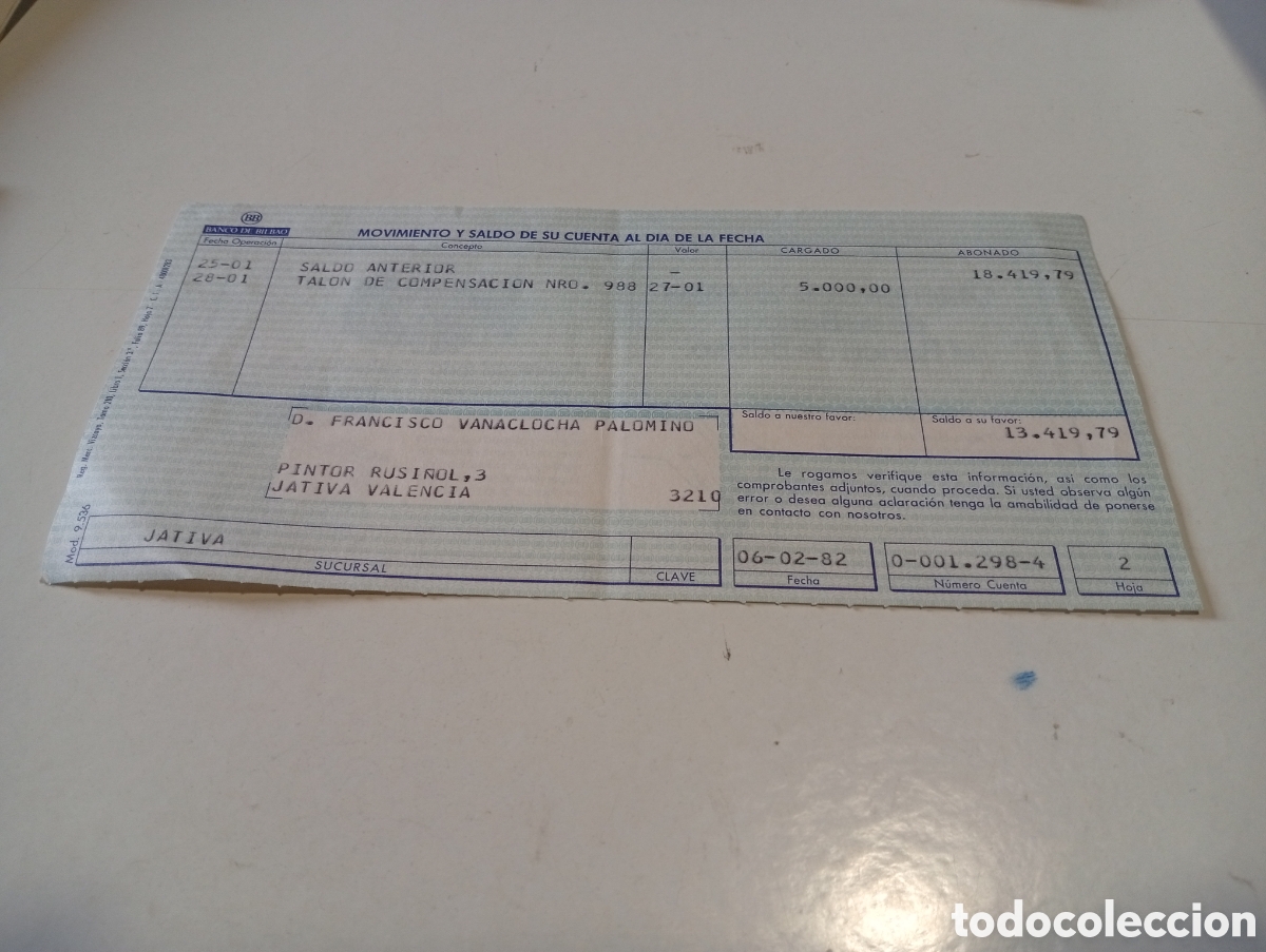 Otros Art&iacute;culos de Coleccionismo en Papel: Recibo movimiento y saldo de su cuenta,trasera dibujos tarjeta visa