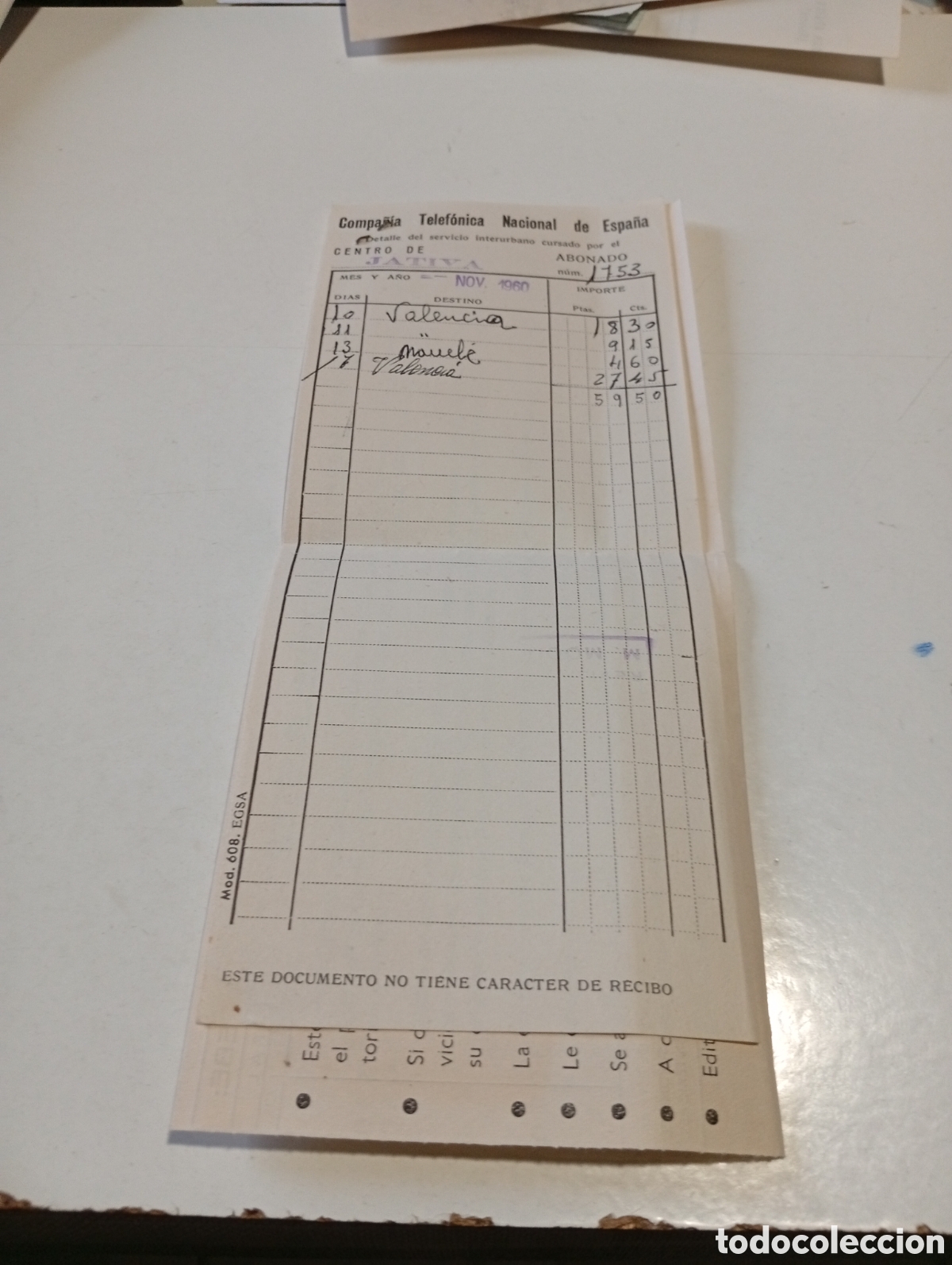 Otros Art&iacute;culos de Coleccionismo en Papel: Compa&ntilde;&iacute;a telef&oacute;nica nacional de Espa&ntilde;a, J&aacute;tiva 1960