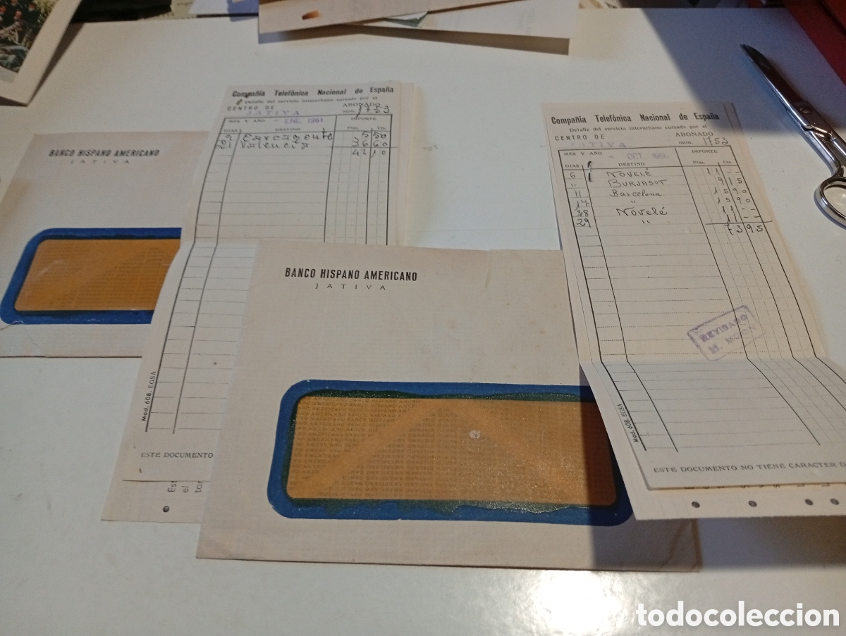 Otros Art&iacute;culos de Coleccionismo en Papel: Compa&ntilde;&iacute;a telef&oacute;nica nacional de Espa&ntilde;a,recibos Banco Hispano Americano, J&Aacute;TIVA 1961