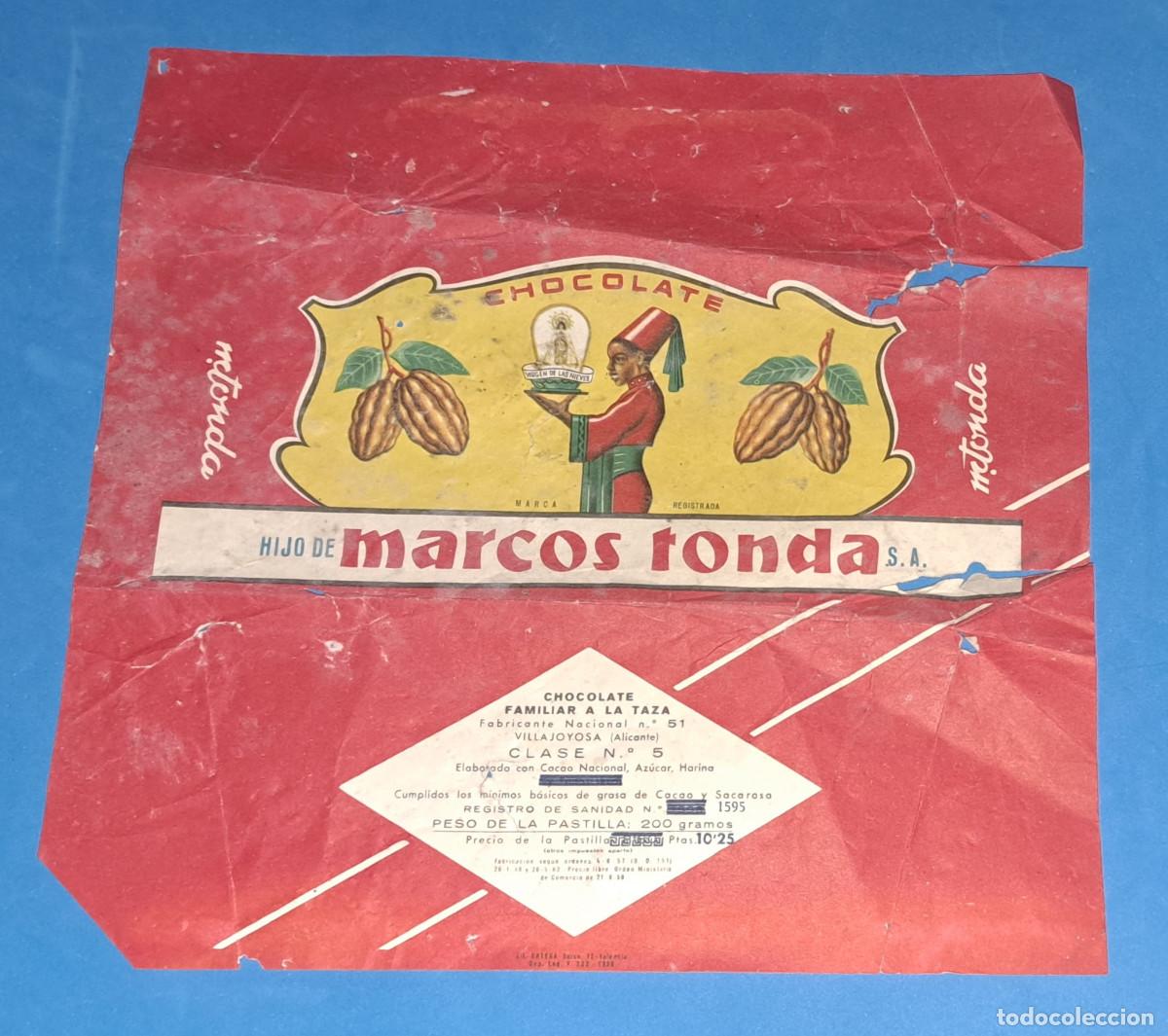 Otros Art&iacute;culos de Coleccionismo en Papel: CHOCOLATE HIJO DE MARCOS TONDA, S.A. - VILLAJOYOSA ( Alicante ) - A&Ntilde;OS 50 - ENVOLTORIO DE TABLETA