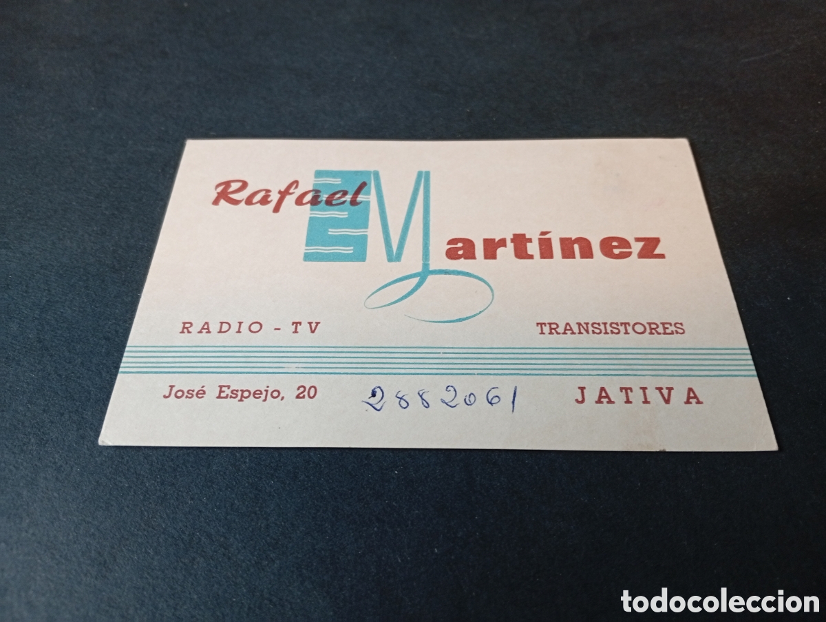 Otros Art&iacute;culos de Coleccionismo en Papel: Tarjeta visita Rafael Mart&iacute;nez, Radio -TV , J&aacute;tiva