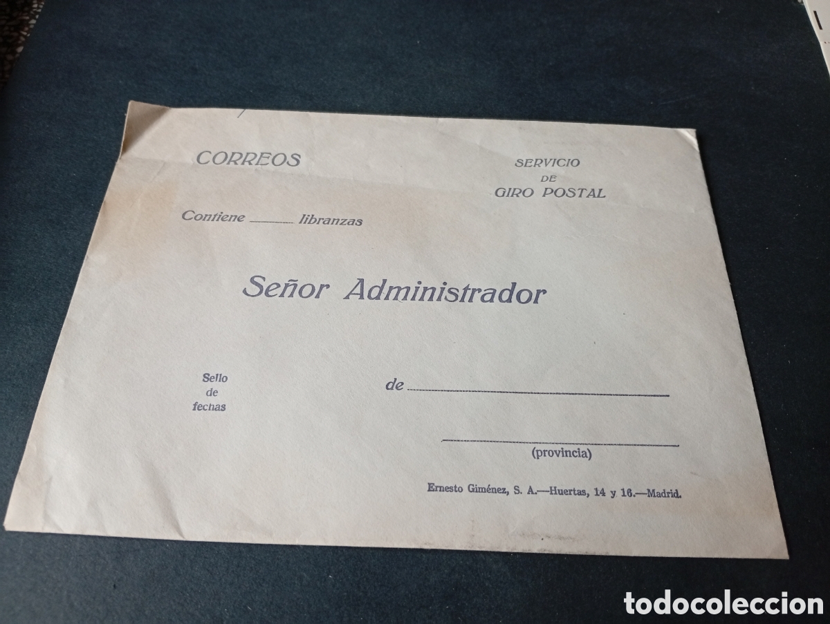 Otros Art&iacute;culos de Coleccionismo en Papel: Sobre CORREOS, servicio de giro postal,se&ntilde;or administrador