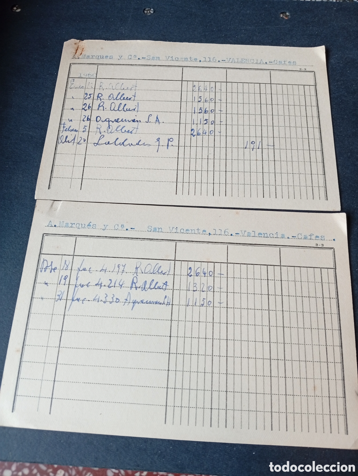 Otros Art&iacute;culos de Coleccionismo en Papel: Tarjeta contabilidad de clientes,A. Marqu&eacute;s y Ca Valencia caf&eacute;s