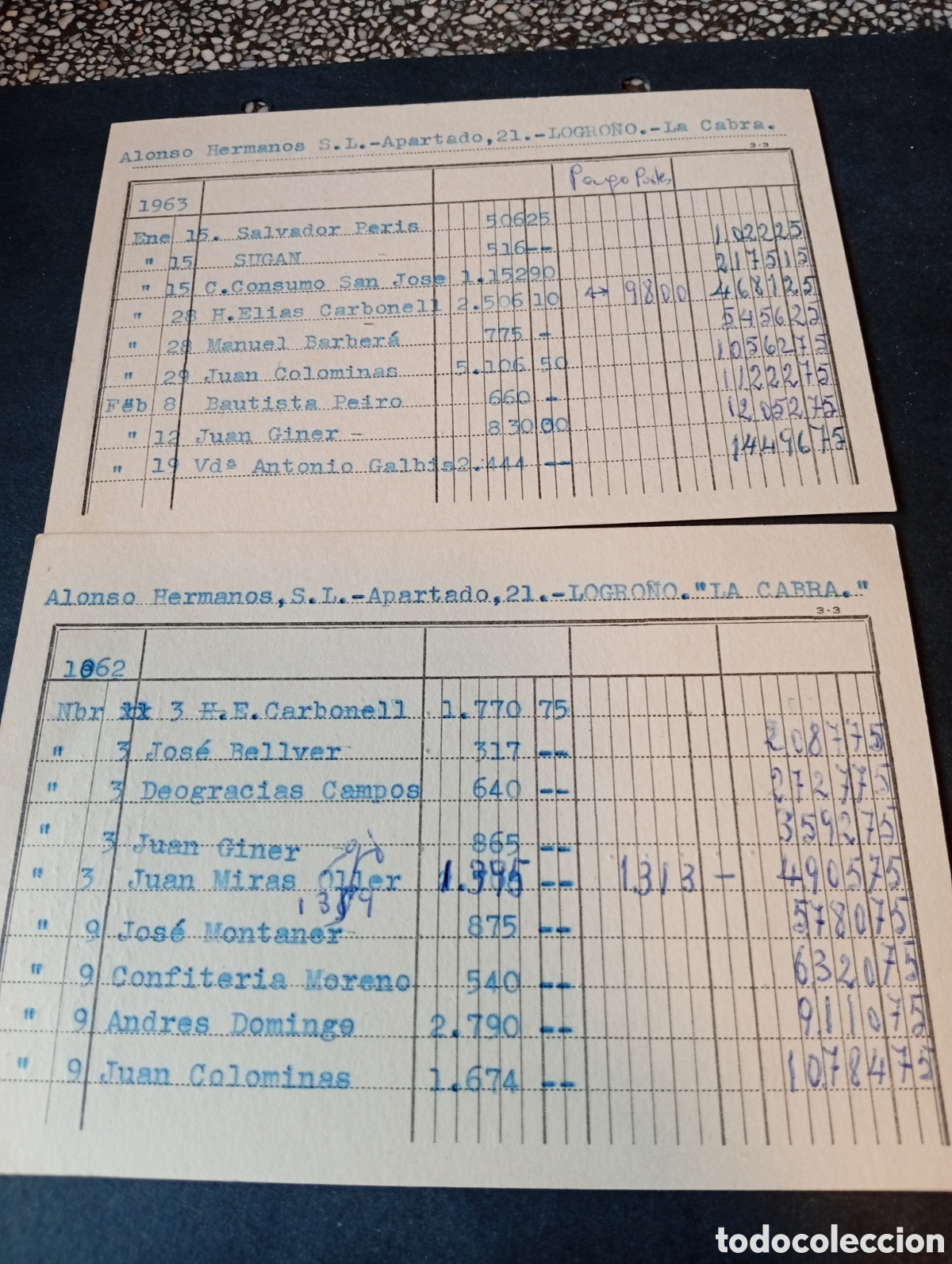 Otros Art&iacute;culos de Coleccionismo en Papel: Contabilidad de clientes Alonso Hermanos S.L. La cabra , Logro&ntilde;o 1962