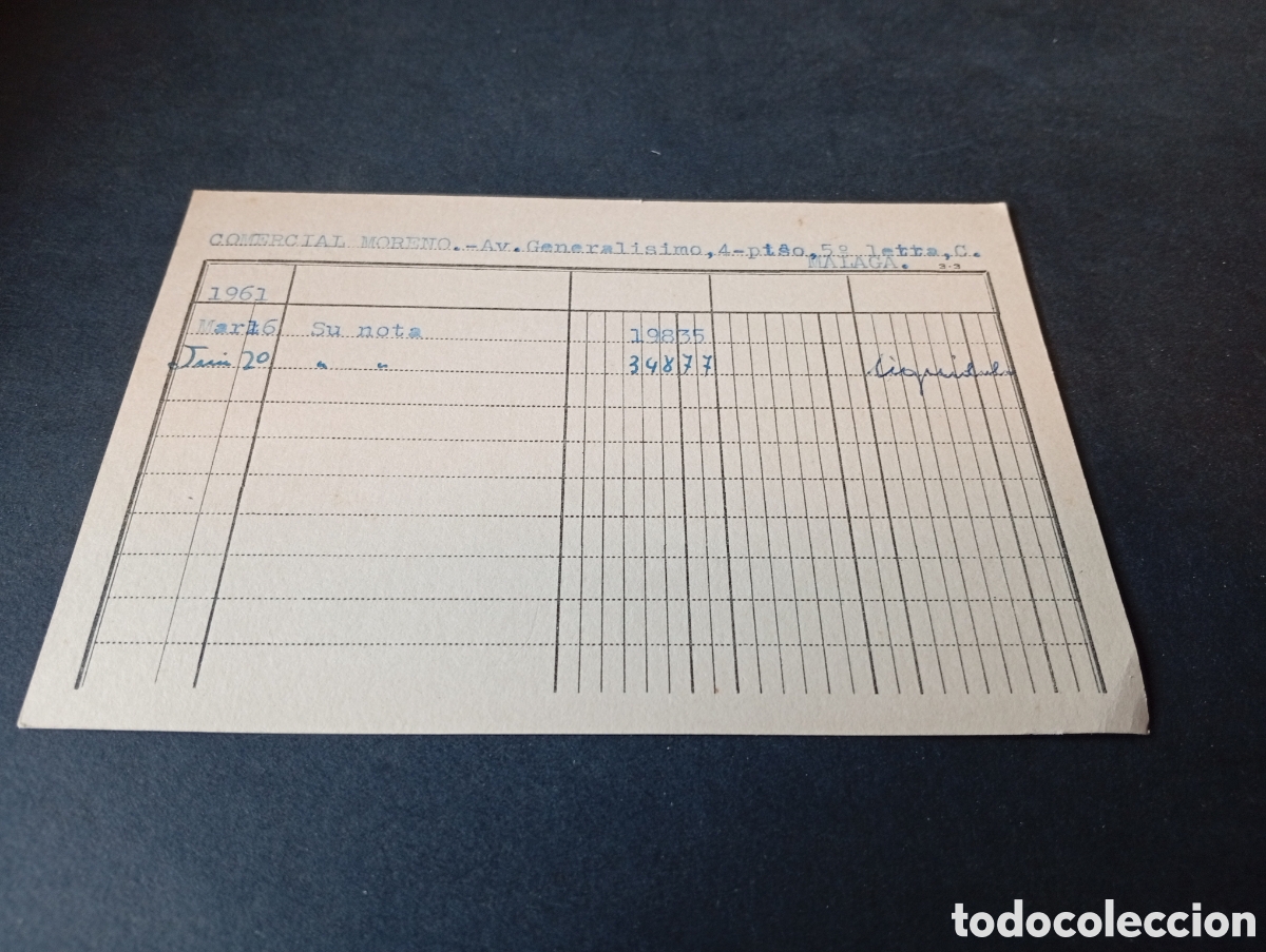 Otros Art&iacute;culos de Coleccionismo en Papel: Contabilidad de clientes Comercial Moreno, M&aacute;laga 1961